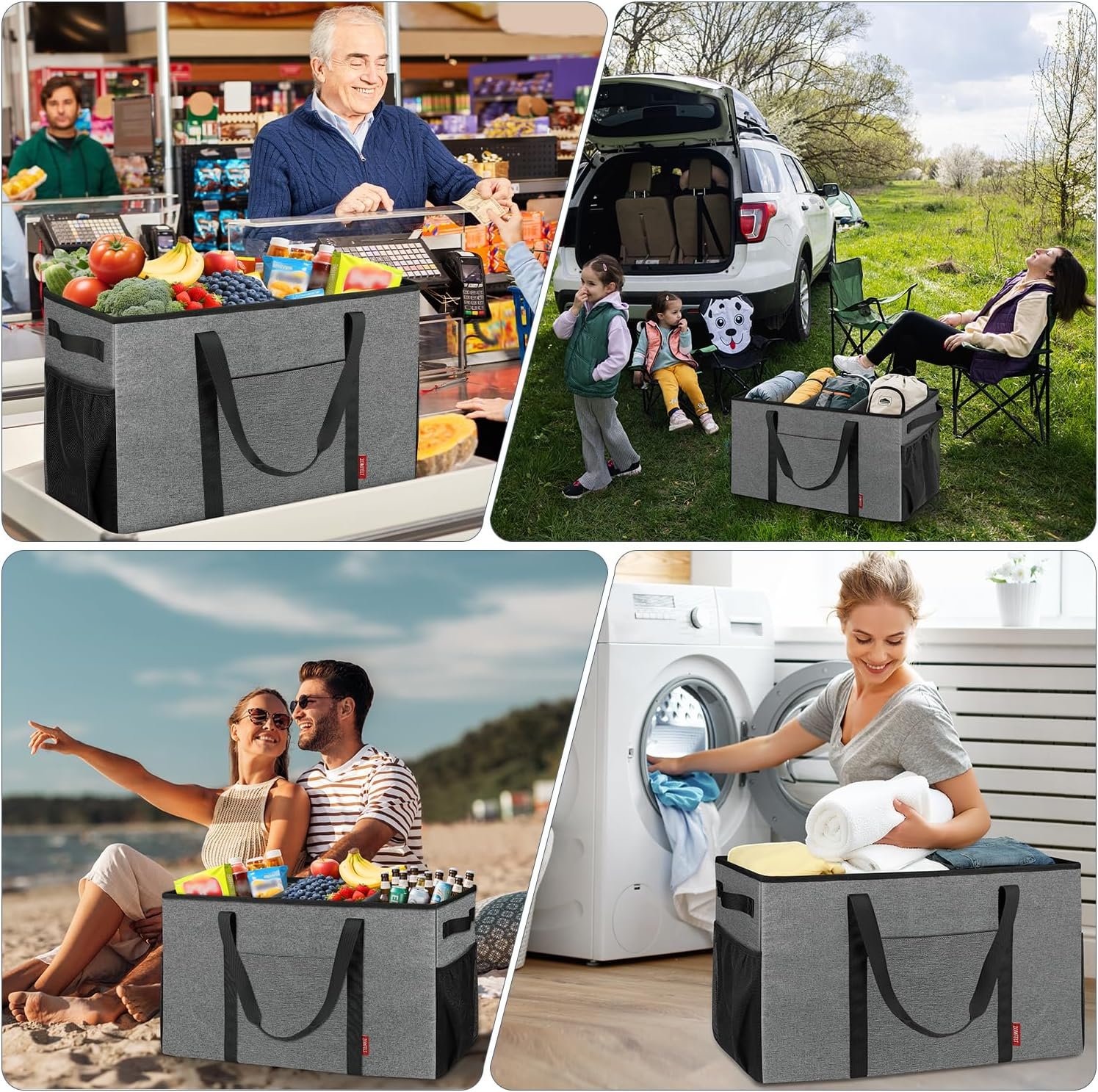 Custom Logo 75L Standing Extra Large Utility Tote Bag with Removable Dividers and 4-Sided Reinforcement for Private Label Reusable Grocery Shopping Bags from Manufacturer