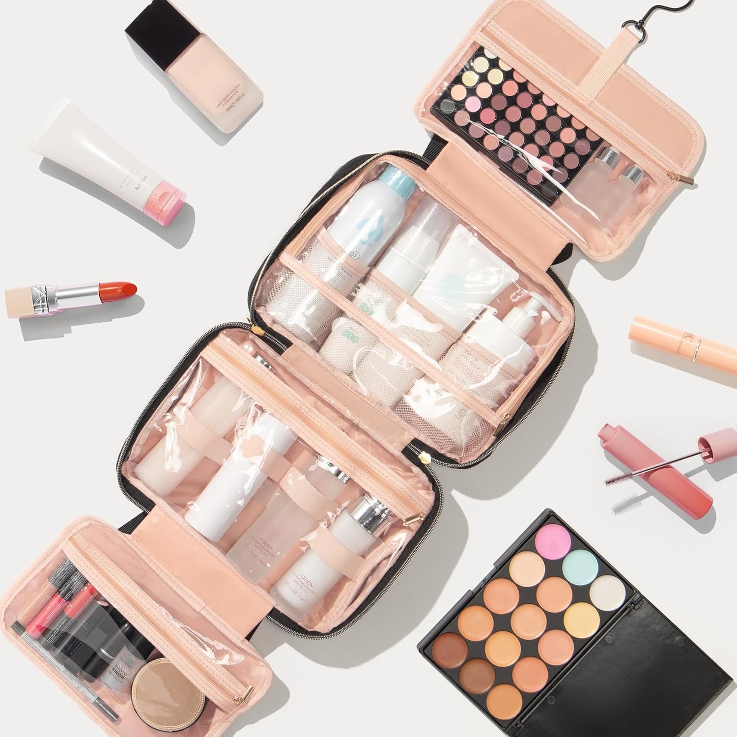 Private Label Personalized Initial Toiletry Bag Hanging Travel Organizer Makeup Cosmetic Bag with Embroidered Letter Custom Logo Teacher Appreciation Birthday Valentines Gifts for Women Mom Wife Friend Sister Factory