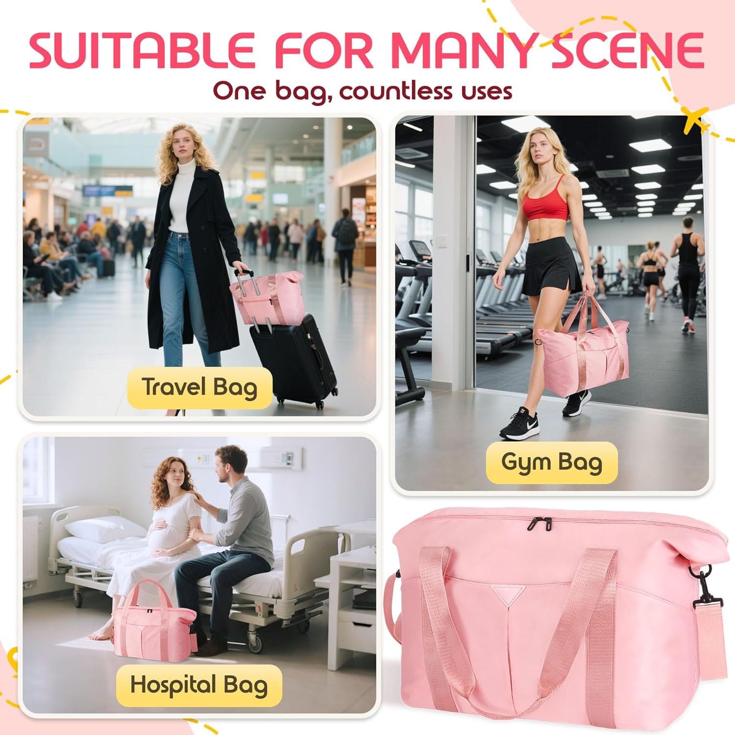 Custom Logo Duffle Bag for Travel Carry-on with Trolley Sleeve Private Label Sport Gym Overnight Hospital Bag for Women Men Labor and Delivery Pink Manufacturer Custom Logo Duffle Bag for Travel Carry-on with Trolley Sleeve Private Label Sport Gym Overnight Hospital Bag for Women Men Labor and Delivery Pink Manufacturer