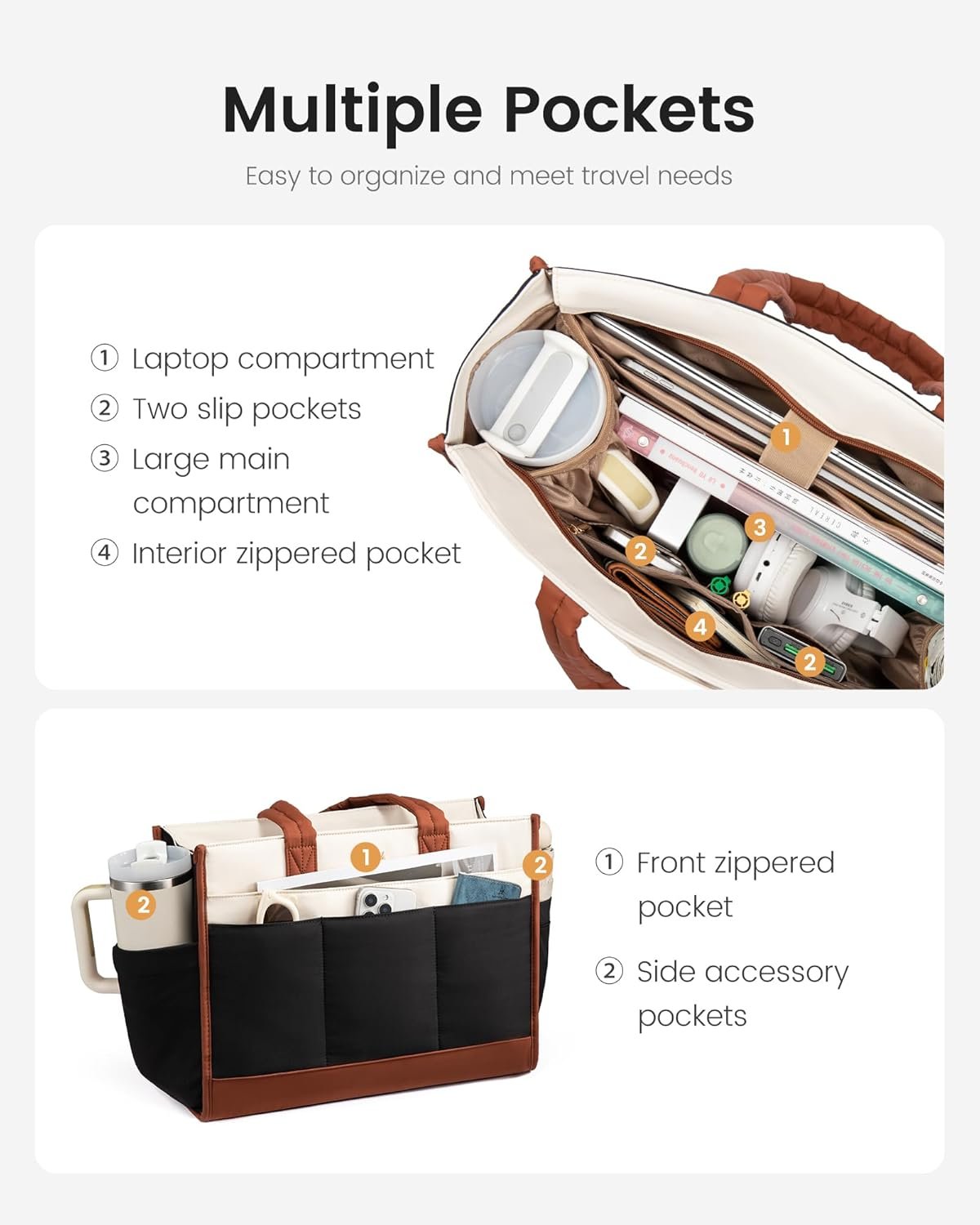 Private Label Tote Bag for Women Puffer Laptop Handbag Work Purse 15.6 Inch Teacher Nurse Large Quilted Shoulder Bag with Zipper College Office Clinical Gym Custom Logo Manufacturer Cream Black Brown