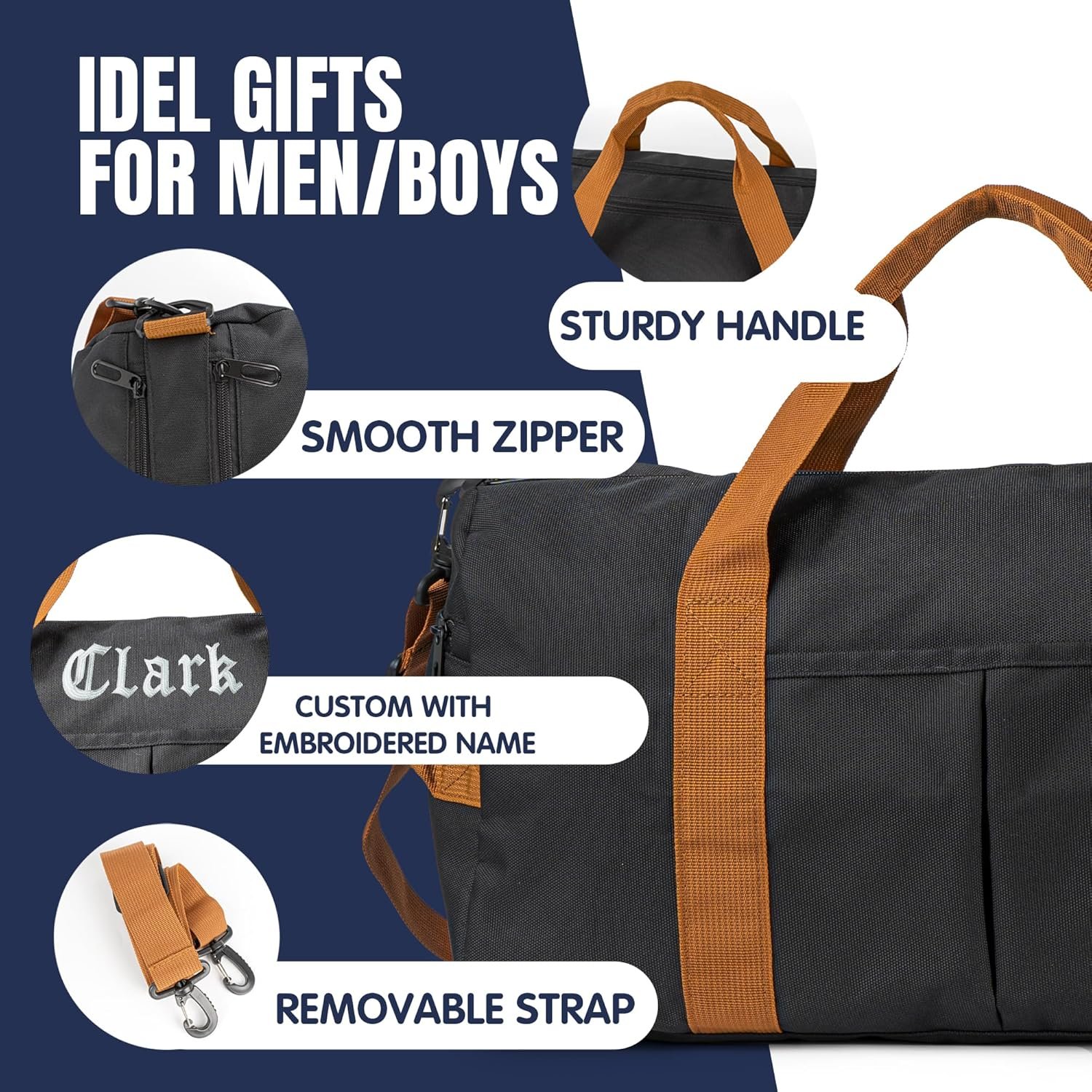 Custom Logo Duffle Bag for Men Private Label Durable Canvas Weekender Overnight Travel Bag with Shoe Compartment Manufacturer Groomsmen Gift Gym Storage Camping (Black)