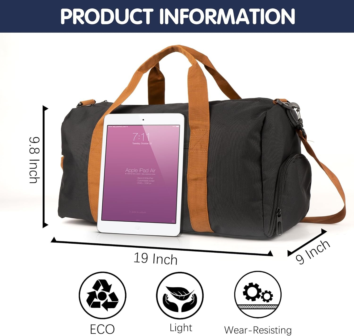 Custom Logo Duffle Bag for Men Private Label Durable Canvas Weekender Overnight Travel Bag with Shoe Compartment Manufacturer Groomsmen Gift Gym Storage Camping (Black)