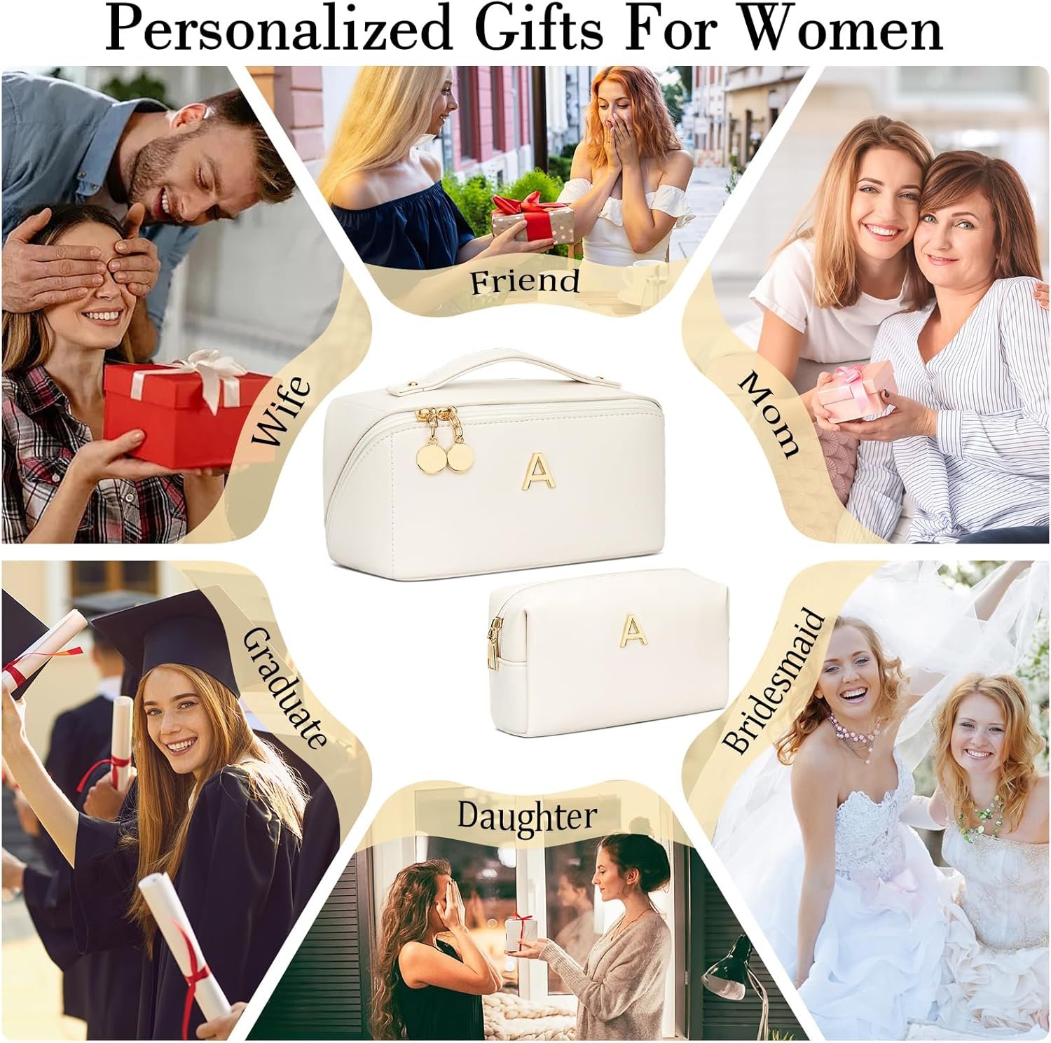 Custom Logo Birthday Gifts for Women and Teen Girls, Private Label Personalized Initial Makeup Organizer Bag Set, Open Flat Travel Cosmetic Bag with Clear Divider and Handle (Beige,A) Manufacturer Custom Logo Birthday Gifts for Women and Teen Girls, Private Label Personalized Initial Makeup Organizer Bag Set, Open Flat Travel Cosmetic Bag with Clear Divider and Handle (Beige,A) Manufacturer