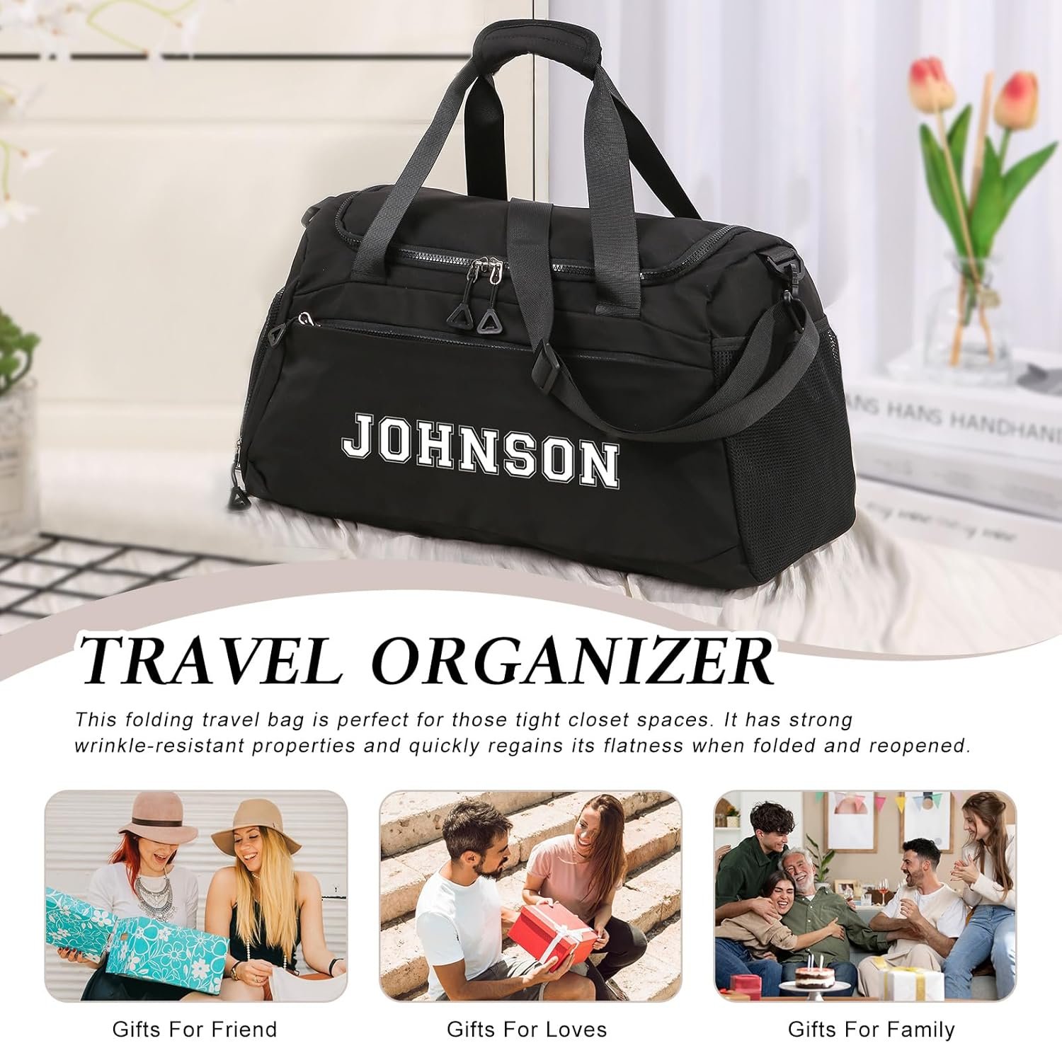 Private Label Duffel Bag Custom Logo Personalized Embroidered Dry Wet Separated Sport Gym Travel Waterproof Weekend Bag Manufacturer for Women Men (A-Black)