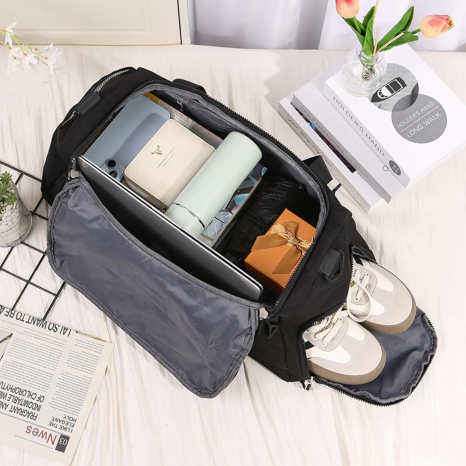 Private Label Duffel Bag Custom Logo Personalized Embroidered Dry Wet Separated Sport Gym Travel Waterproof Weekend Bag Manufacturer for Women Men (A-Black)