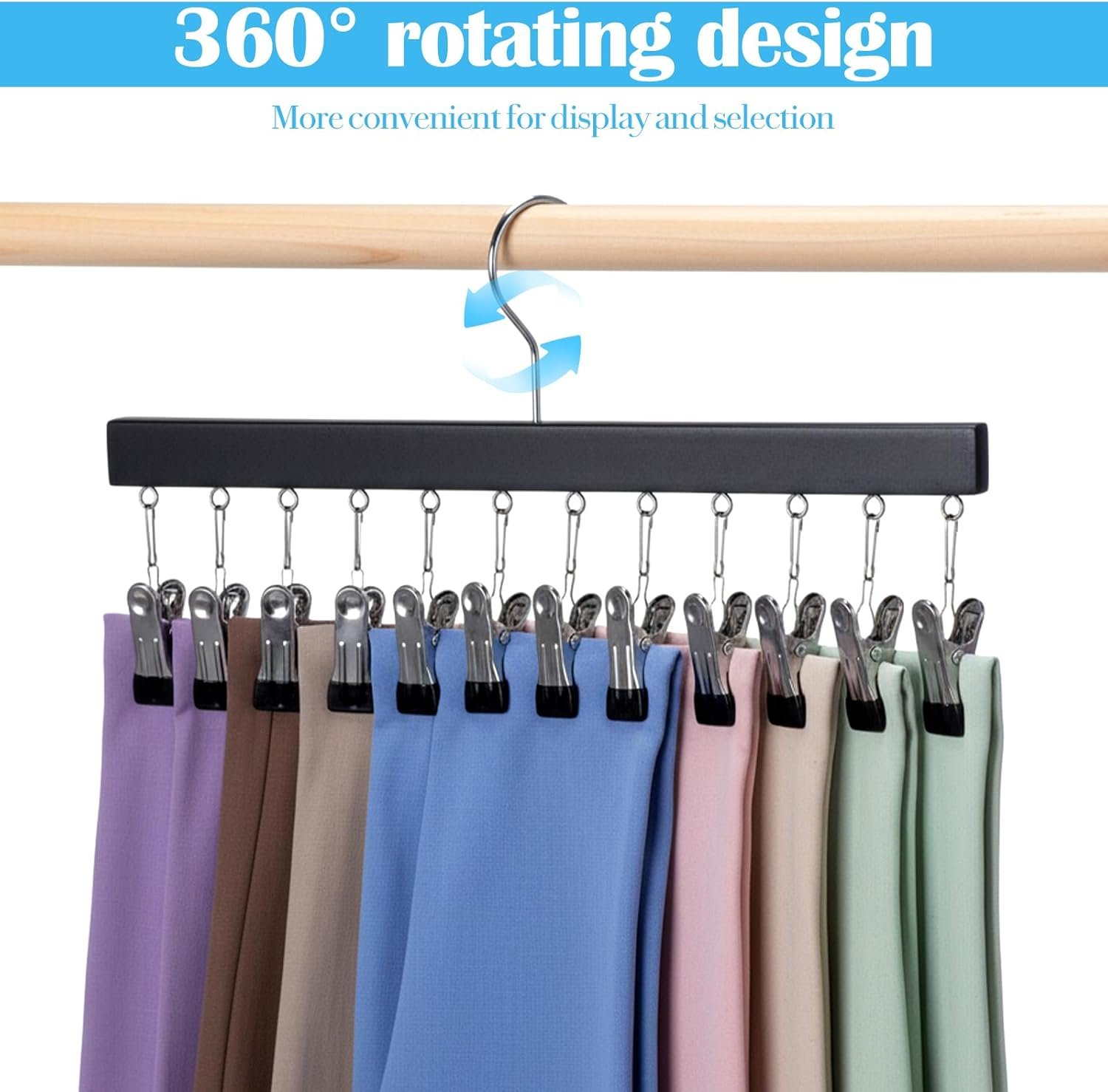 Private Label Legging Organizer 4 Pack for Closet Hangers with 12 Clips Holds 48 Pants Jeans Hats Shorts Socks Custom Logo 360° Rotating Space Saving from Manufacturer