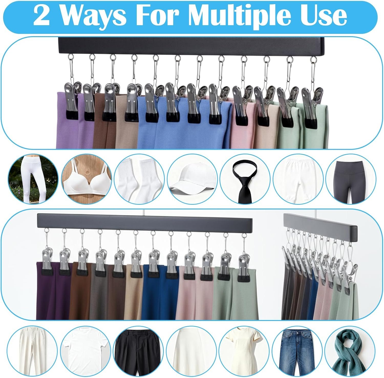Private Label Legging Organizer 4 Pack for Closet Hangers with 12 Clips Holds 48 Pants Jeans Hats Shorts Socks Custom Logo 360° Rotating Space Saving from Manufacturer