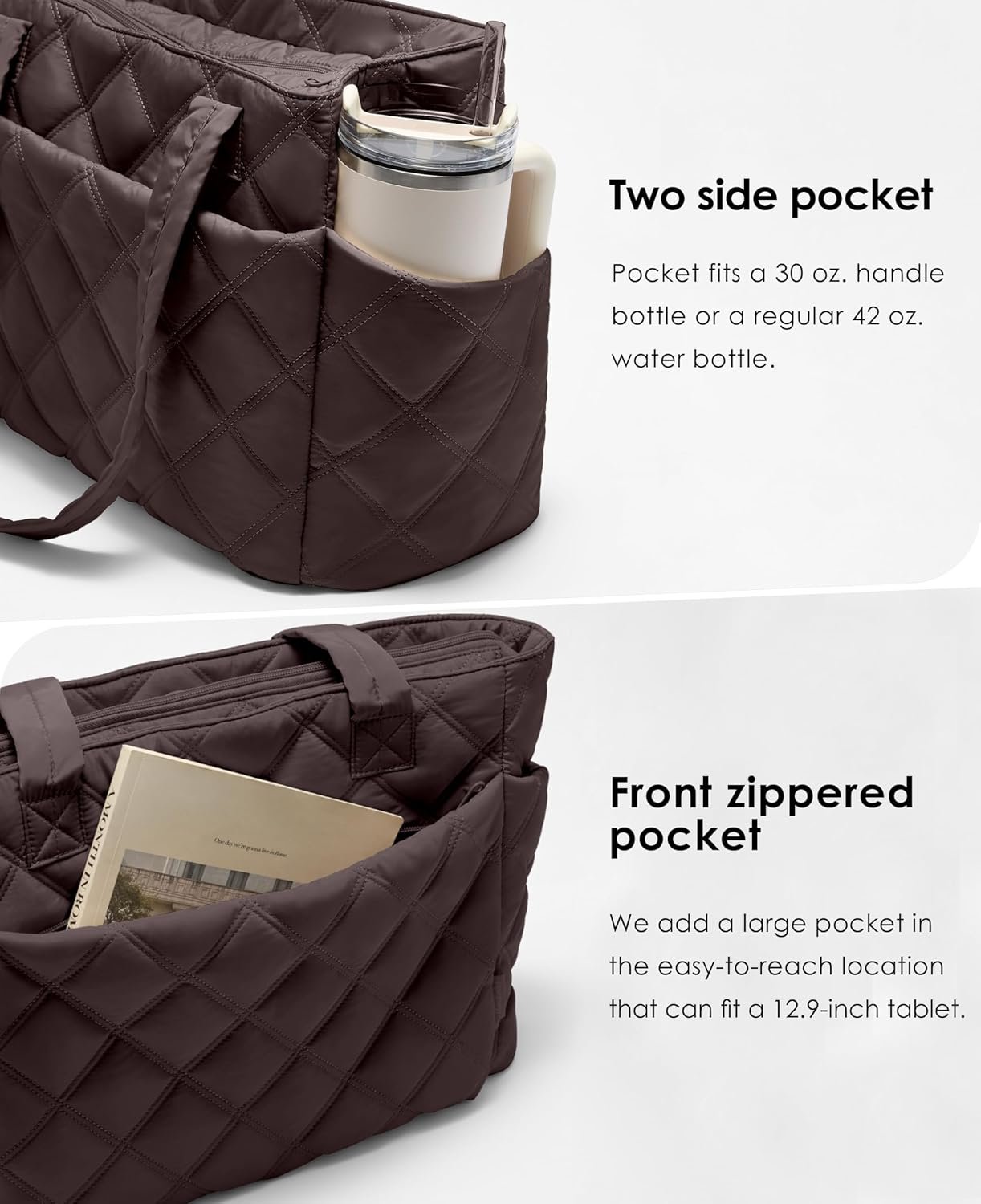 Factory Lightweight Puffer Tote Bags for Women Private Label Work with Compartments for Travel Custom Logo Quilted Shoulder Bag with Zipper