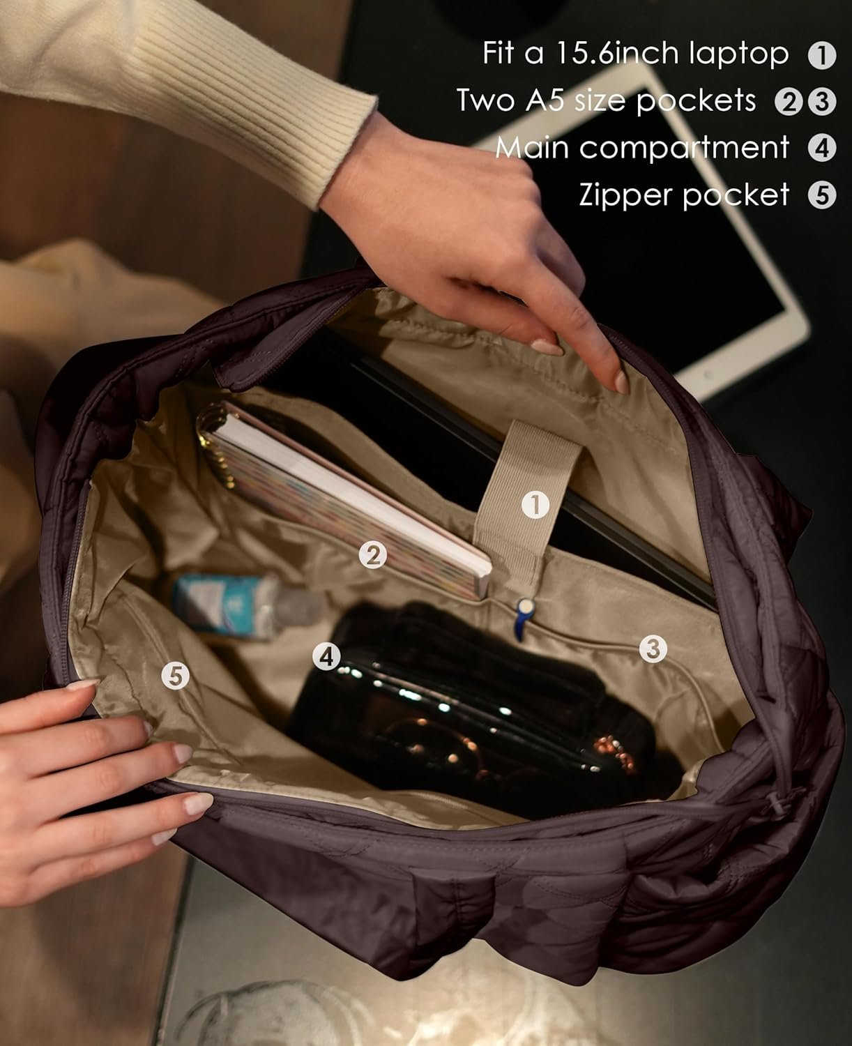 Factory Lightweight Puffer Tote Bags for Women Private Label Work with Compartments for Travel Custom Logo Quilted Shoulder Bag with Zipper