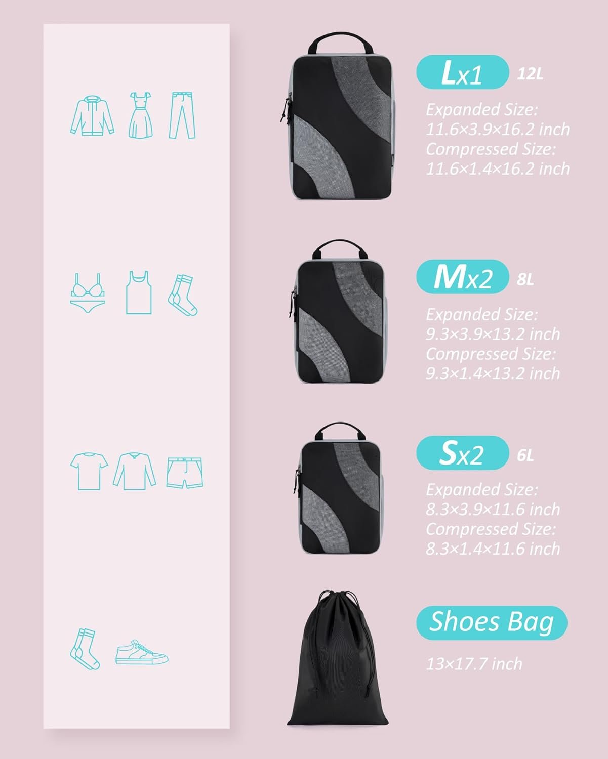 Manufacturer Compression Packing Cubes 6 Set/4 Set/2 Set Private Label Travel Packing Cubes for Carry-On Suitcases Custom Logo Lightweight Suitcase Organizers for Luggage