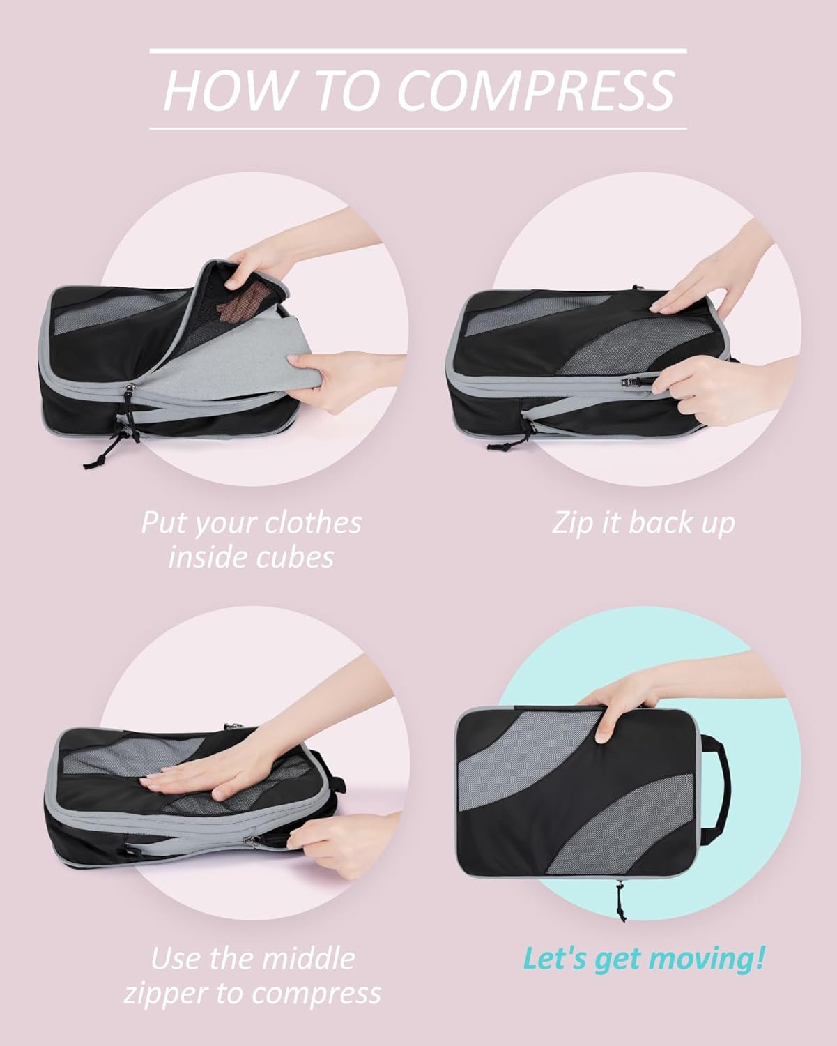 Manufacturer Compression Packing Cubes 6 Set/4 Set/2 Set Private Label Travel Packing Cubes for Carry-On Suitcases Custom Logo Lightweight Suitcase Organizers for Luggage