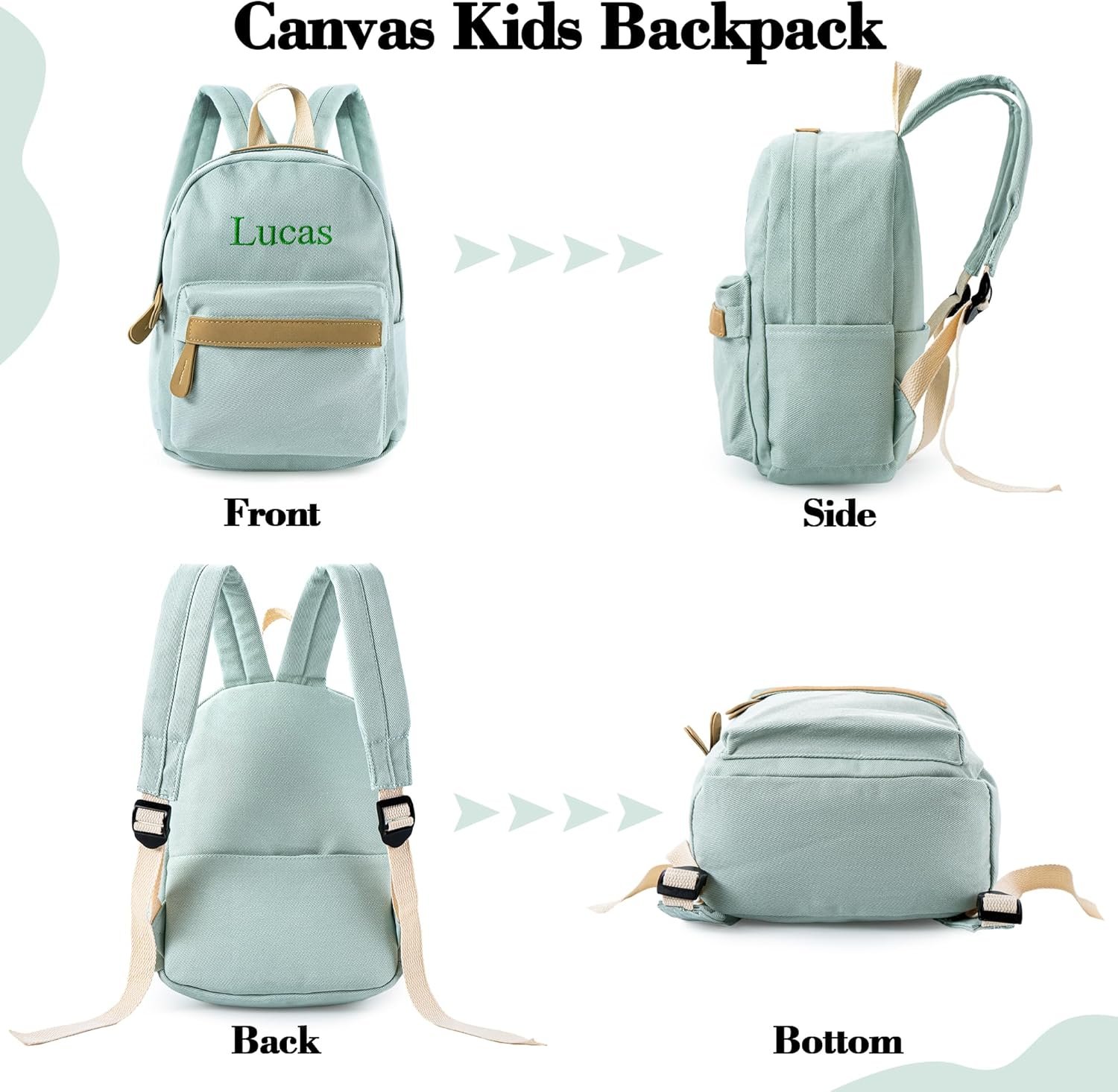 Manufacturer Daycare Backpack - Custom Logo Personalized Canvas with Name 12 Inch Classic Daypack with Back Pocket - Private Label Diapering Bag for Overnight Travel Birthday Gifts (Lake Green, Medium)