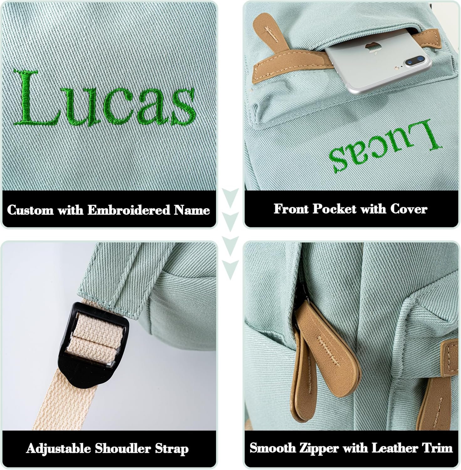 Manufacturer Daycare Backpack - Custom Logo Personalized Canvas with Name 12 Inch Classic Daypack with Back Pocket - Private Label Diapering Bag for Overnight Travel Birthday Gifts (Lake Green, Medium)