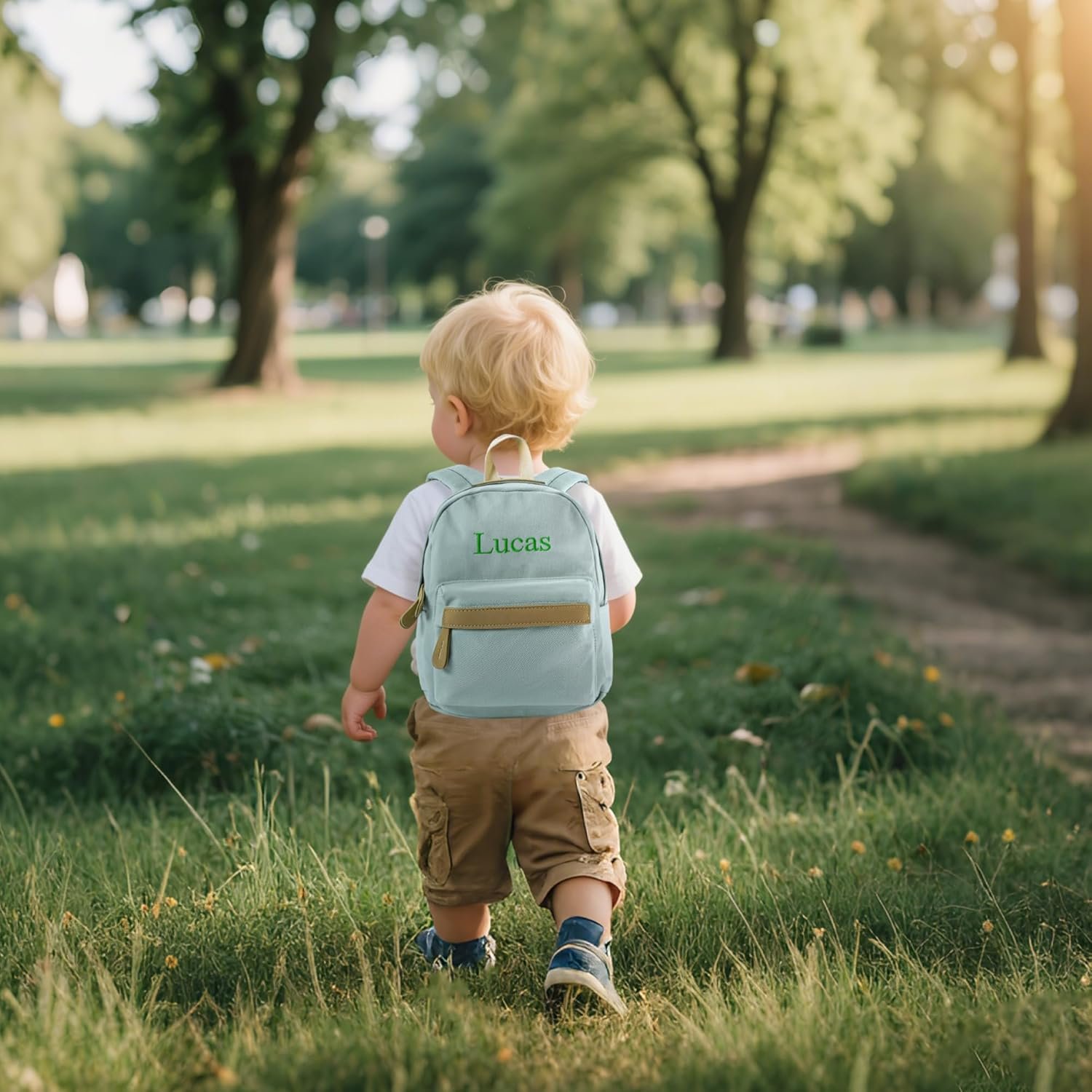 Manufacturer Daycare Backpack - Custom Logo Personalized Canvas with Name 12 Inch Classic Daypack with Back Pocket - Private Label Diapering Bag for Overnight Travel Birthday Gifts (Lake Green, Medium)