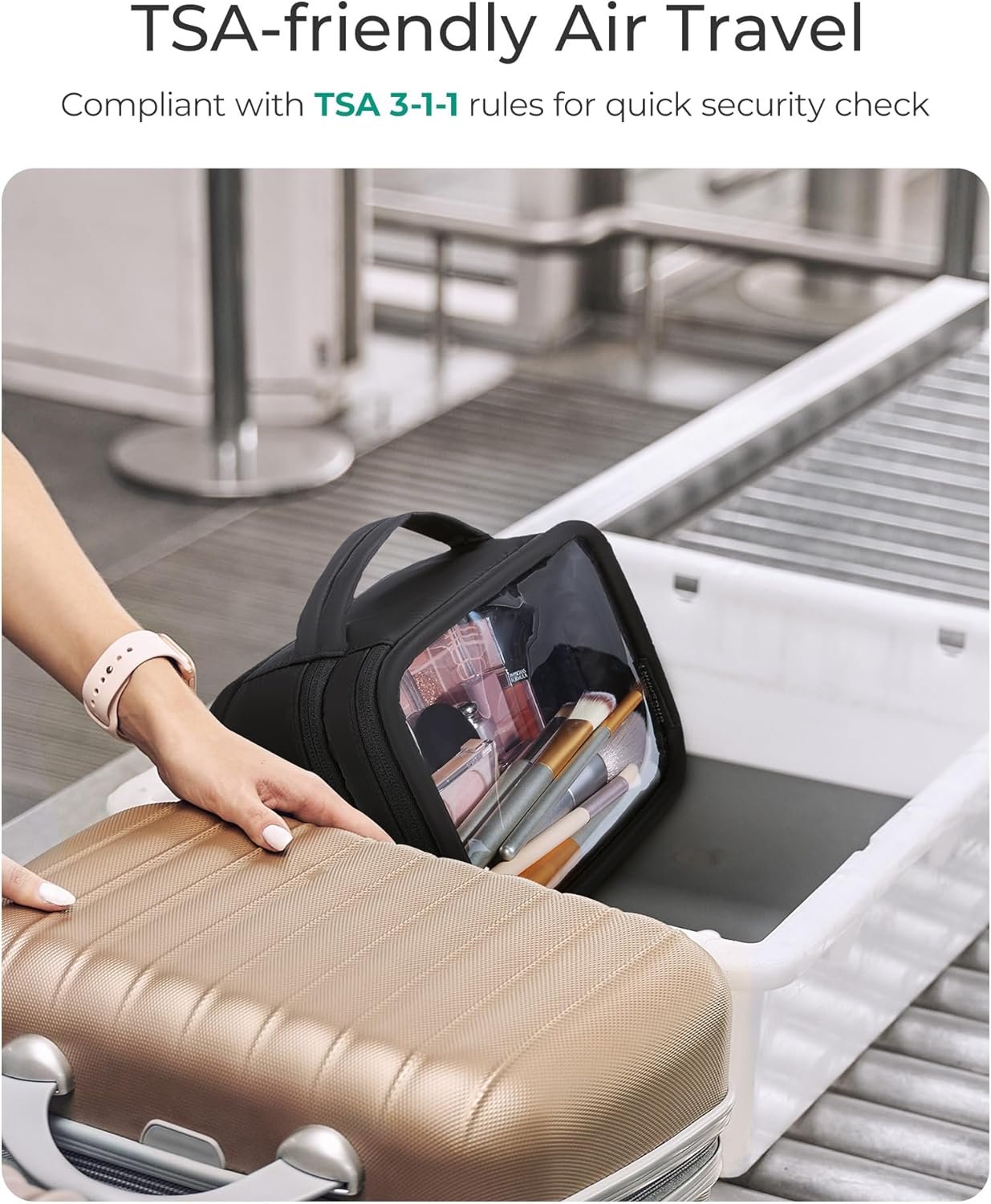 Custom Logo Double Layer Clear Makeup Bag TSA-Approved Toiletry Bag with Large Opening and Handle Private Label Water-Resistant Travel Cosmetic Bag Double Zipper for Car Essentials Factory Black