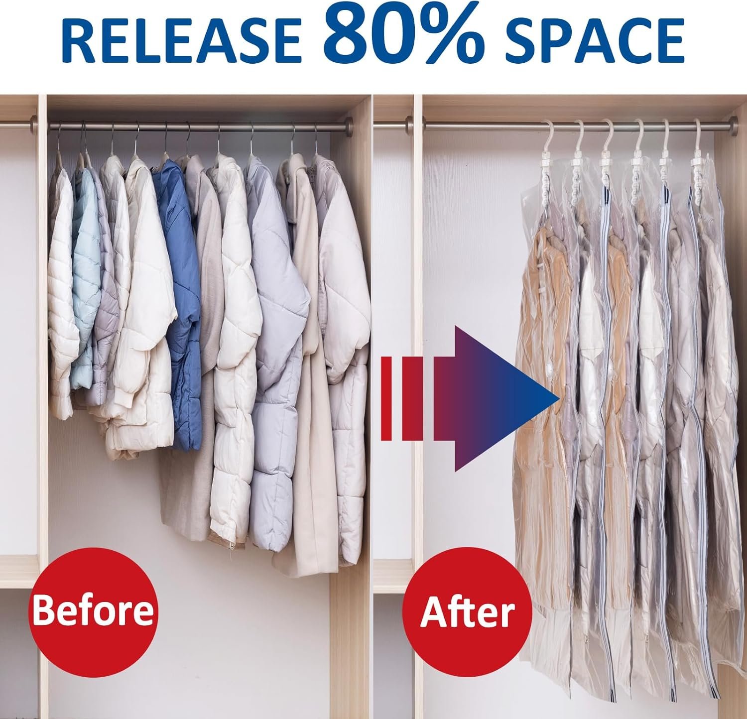 Custom Logo Hanging Vacuum Storage Bags Private Label 6 Pack Large Space Saver Vacuum Sealed for Clothes Suits Dresses Jackets Moving Supplies (3 Long 3 Short) Manufacturer