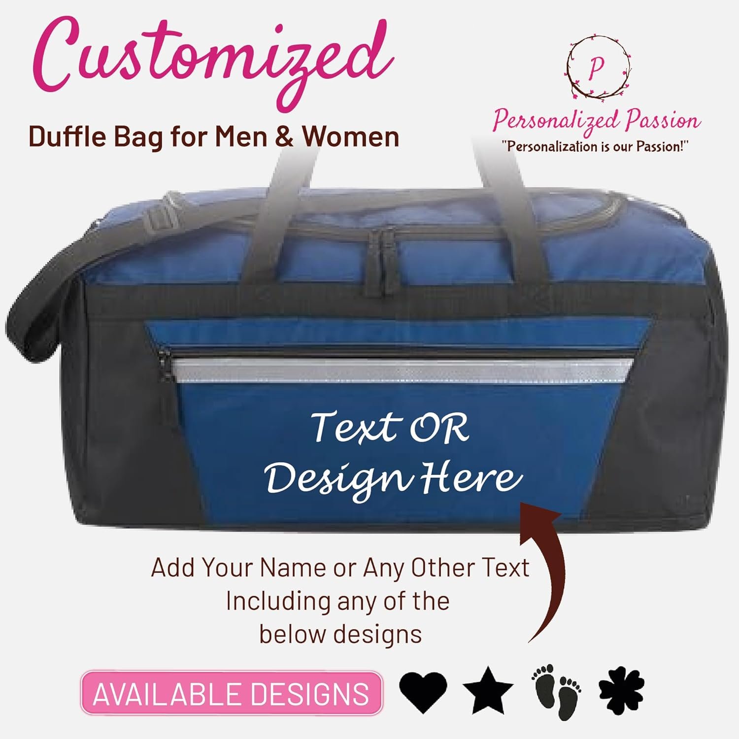 Private Label Personalized Duffel Bag for Men and Women - Custom Logo Perfect Sized Water Resistant Travel Duffel - Manufacturer Overnight Weekender Storage Bag Gray