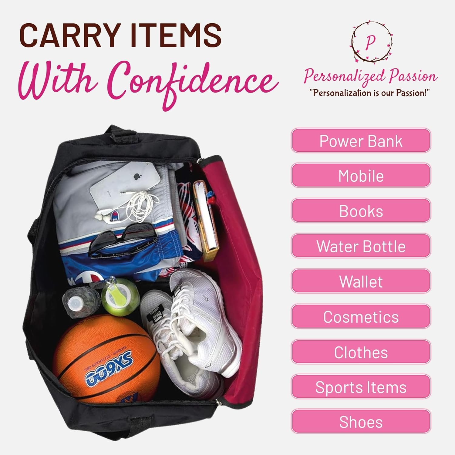 Private Label Personalized Duffel Bag for Men and Women - Custom Logo Perfect Sized Water Resistant Travel Duffel - Manufacturer Overnight Weekender Storage Bag Gray