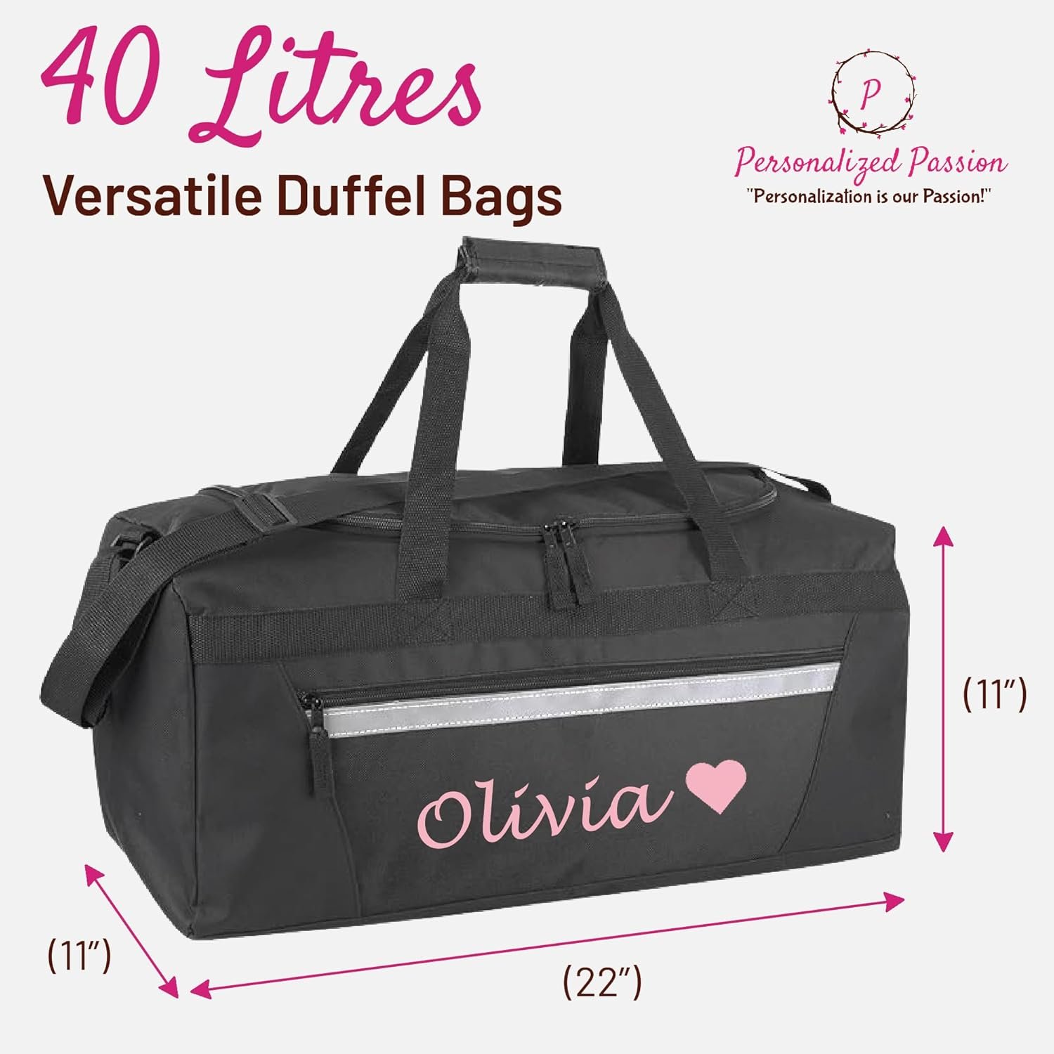 Private Label Personalized Duffel Bag for Men and Women - Custom Logo Perfect Sized Water Resistant Travel Duffel - Manufacturer Overnight Weekender Storage Bag Gray