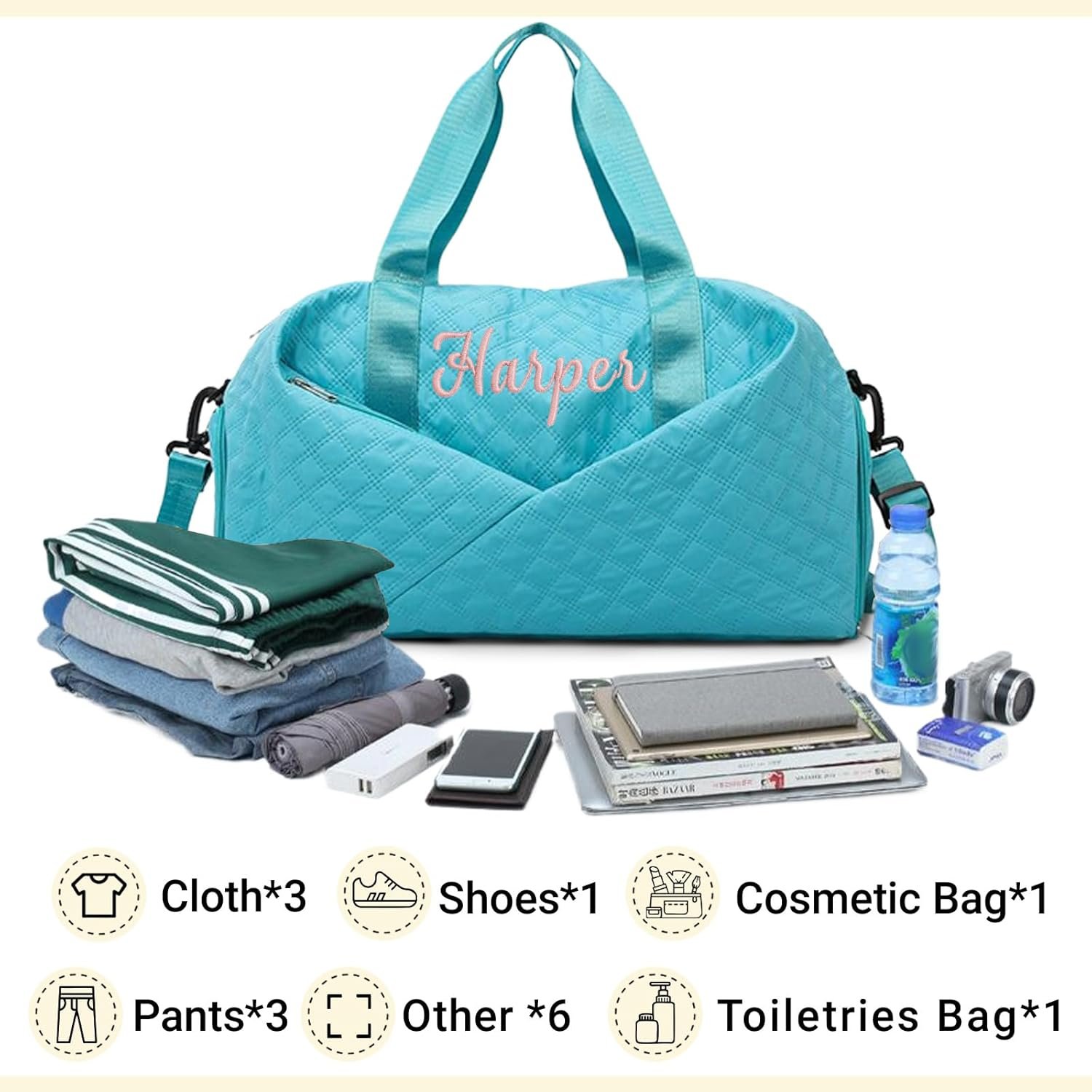 Private Label Personalized Travel Duffle Bag for Women with Embroidered Name Sport Gym Weekender Overnight Carry On Tote with Shoe Compartment Custom Logo Dance Bag for Girls Black Manufacturer