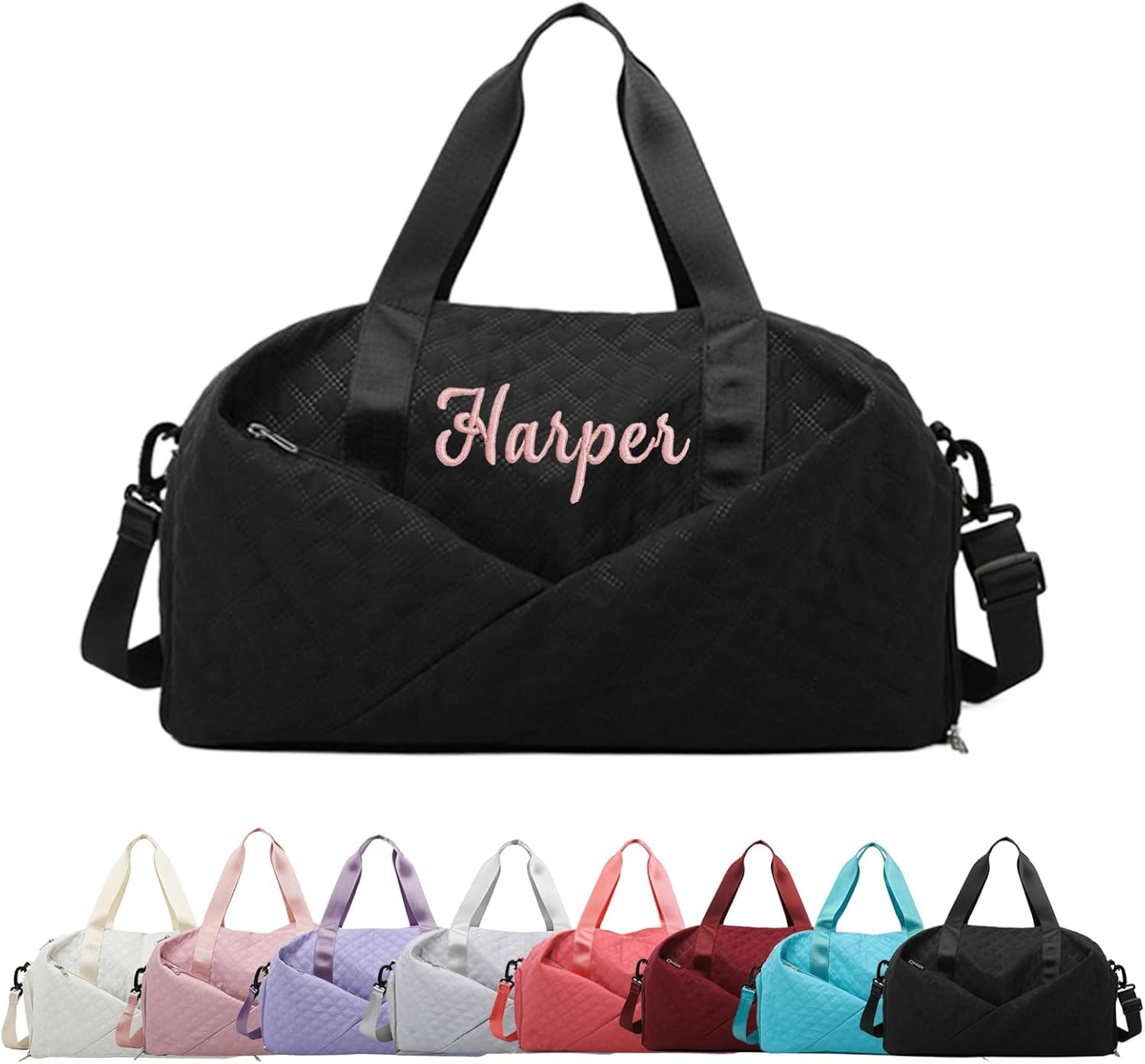 Private Label Personalized Travel Duffle Bag for Women with Embroidered Name Sport Gym Weekender Overnight Carry On Tote with Shoe Compartment Custom Logo Dance Bag for Girls Black Manufacturer