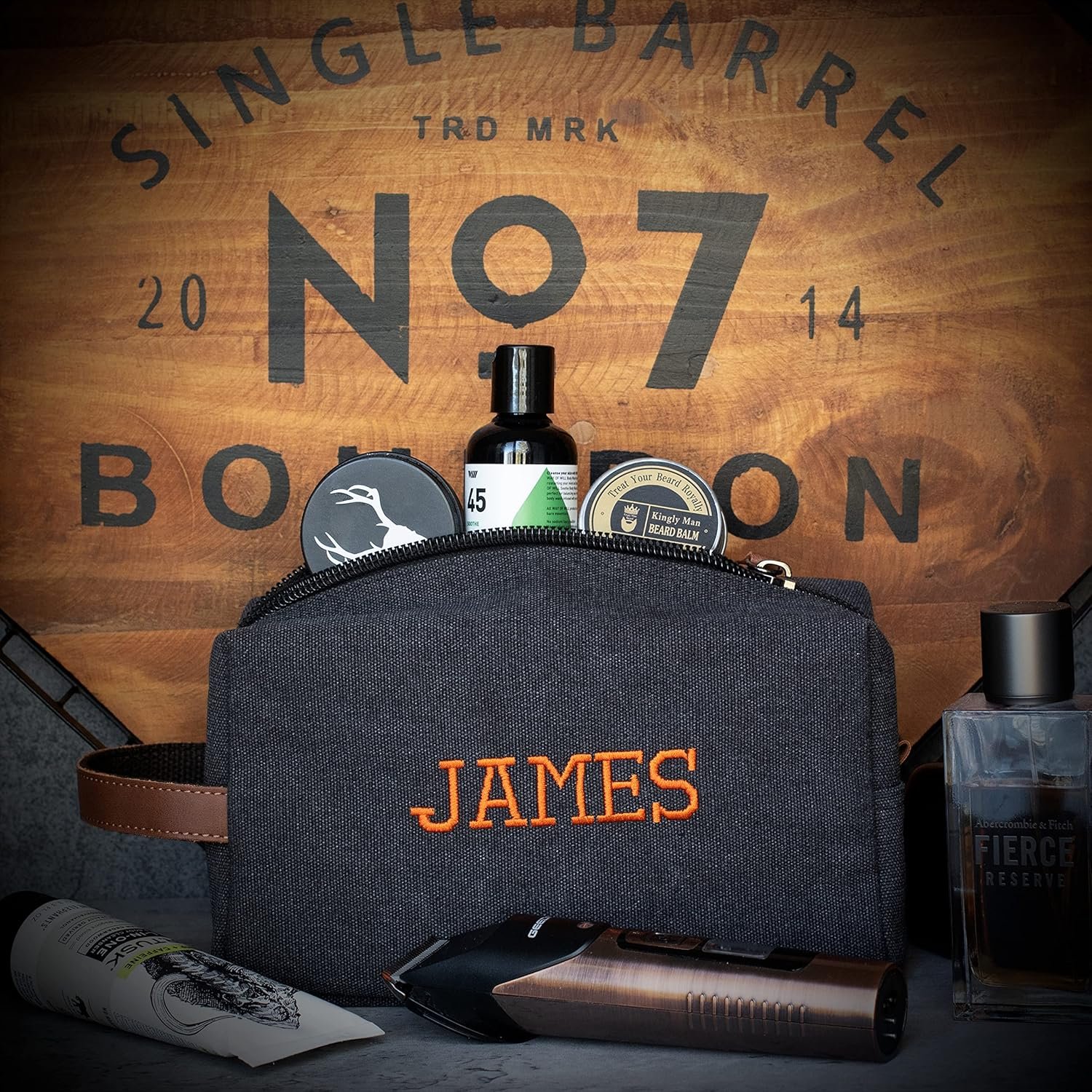 Custom Logo Embroidered Handcrafted Personalized Toiletry Bag for Men w/Name 5 Canvas & 8 Thread Colors Private Label Factory Gifts