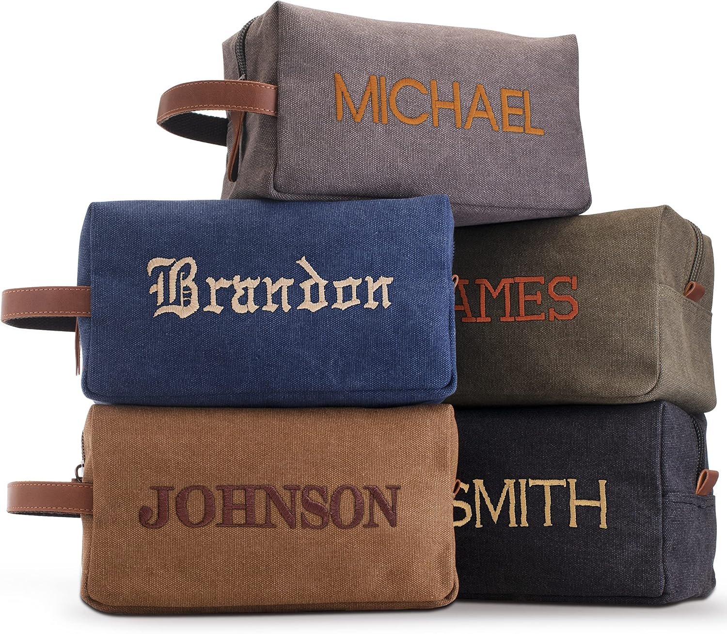 Custom Logo Embroidered Handcrafted Personalized Toiletry Bag for Men w/Name 5 Canvas & 8 Thread Colors Private Label Factory Gifts