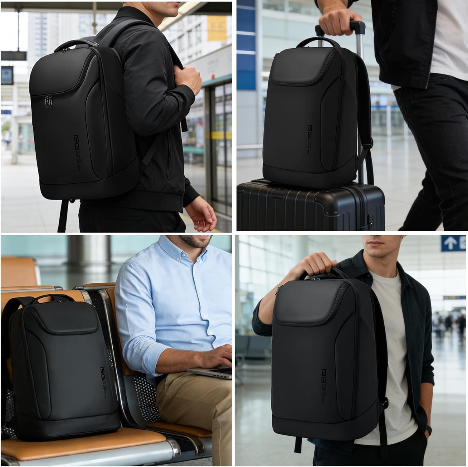 Custom Logo Business Smart Waterproof Backpack for Women and Men Private Label Flight Approved Durable Factory-Direct Overnight Travel (Black)