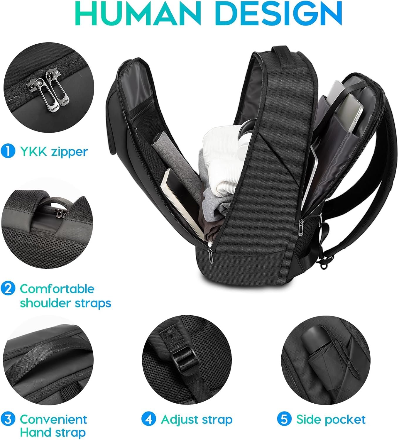 Custom Logo Business Smart Waterproof Backpack for Women and Men Private Label Flight Approved Durable Factory-Direct Overnight Travel (Black)