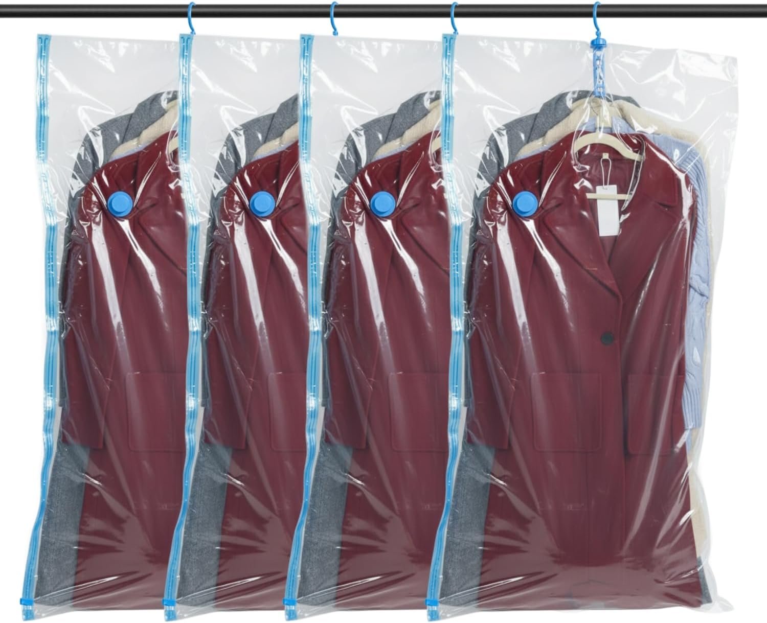 Private Label Hanging Vacuum Storage Bags (Pack of 4) - Factory Direct Vacuum Sealer Closet Organizers, Sealed Space Bags for Blankets Bedding Clothing Suits Coats Jackets - Custom Logo