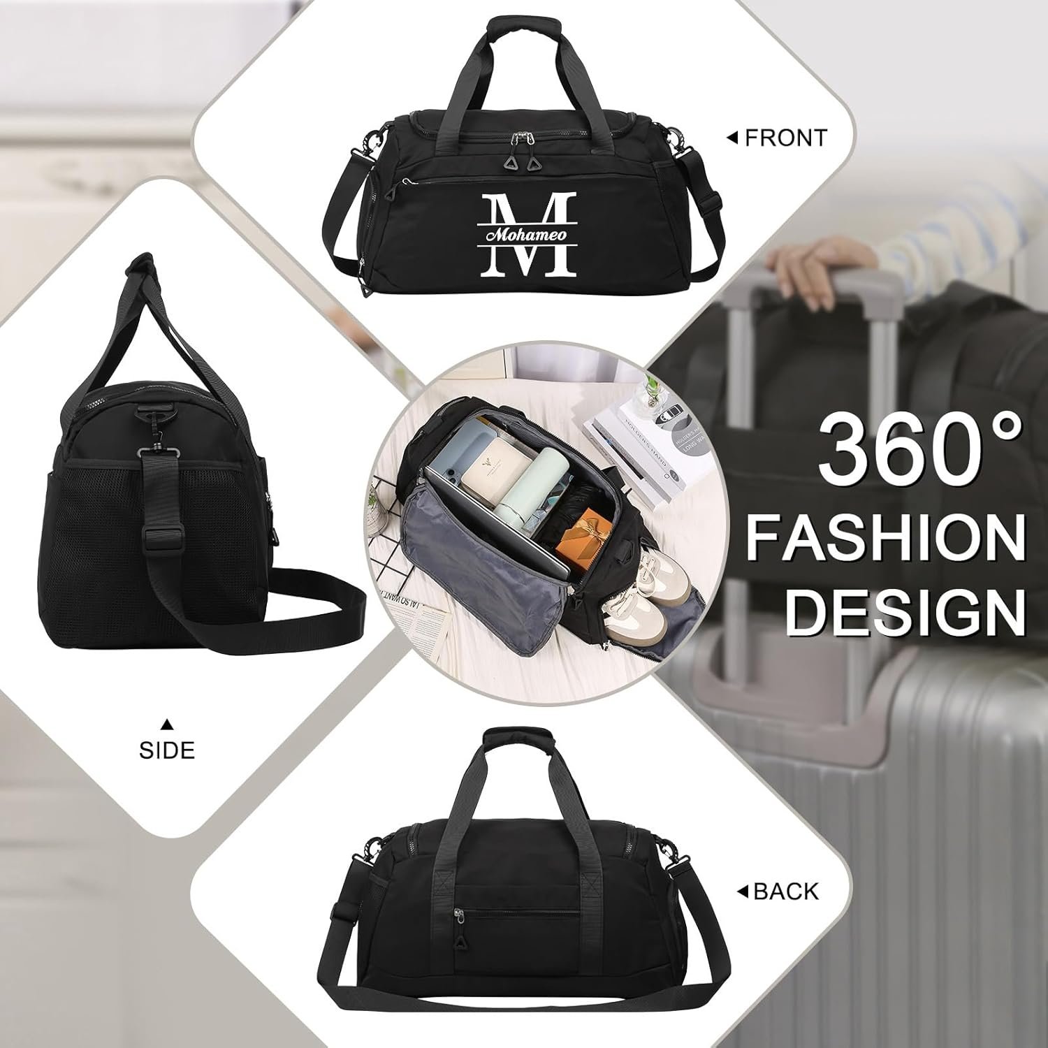 Custom Logo Personalized Travel Duffel Bag with Name Private Label Oxford Cloth Gym Weekender with Shoes Wet Pockets Sport Overnight Bag for Men Women Christmas Groomsman Brides Gift Factory