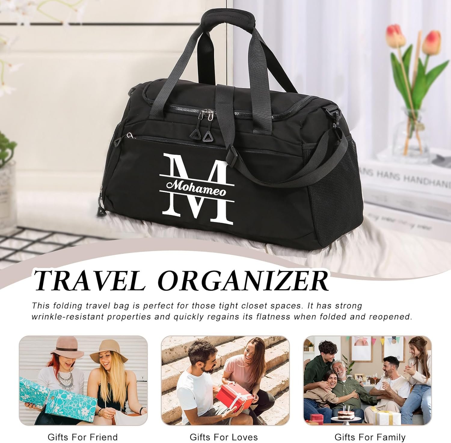 Custom Logo Personalized Travel Duffel Bag with Name Private Label Oxford Cloth Gym Weekender with Shoes Wet Pockets Sport Overnight Bag for Men Women Christmas Groomsman Brides Gift Factory