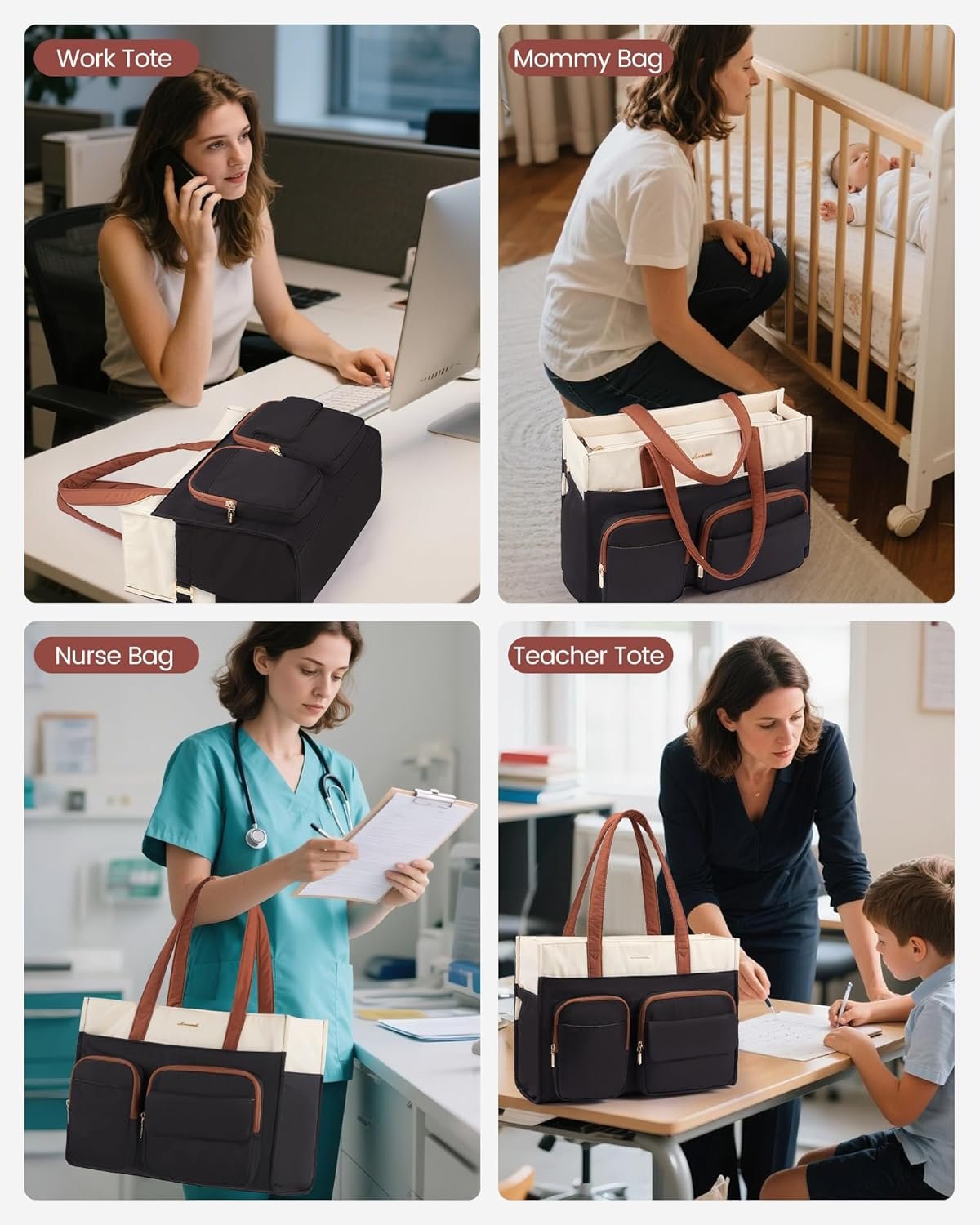 Manufacturer Teacher and Nurse Tote Bag for Women Custom Logo Multi-Pocket Laptop Bag with Large Cup Holder Private Label Work Travel Computer Handbag