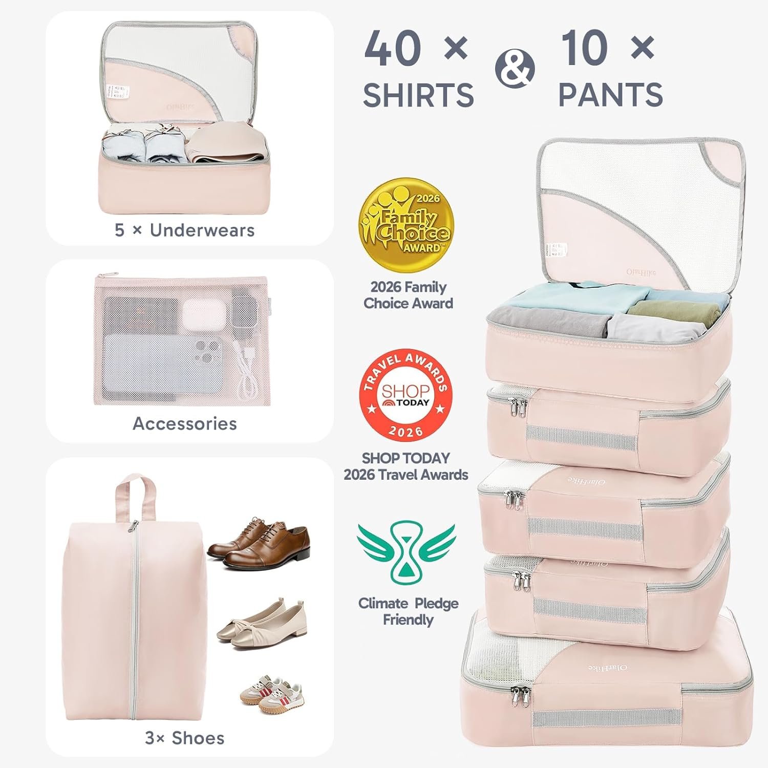 Private Label 10 Set Packing Cubes for Travel Gifts for Women Mom Custom Logo Anti-Tearing Suitcase Organizer for Luggage with Shoe & Hanging Toiletry Bag Factory Vacation Essentials & Accessories for Cruise Ship
