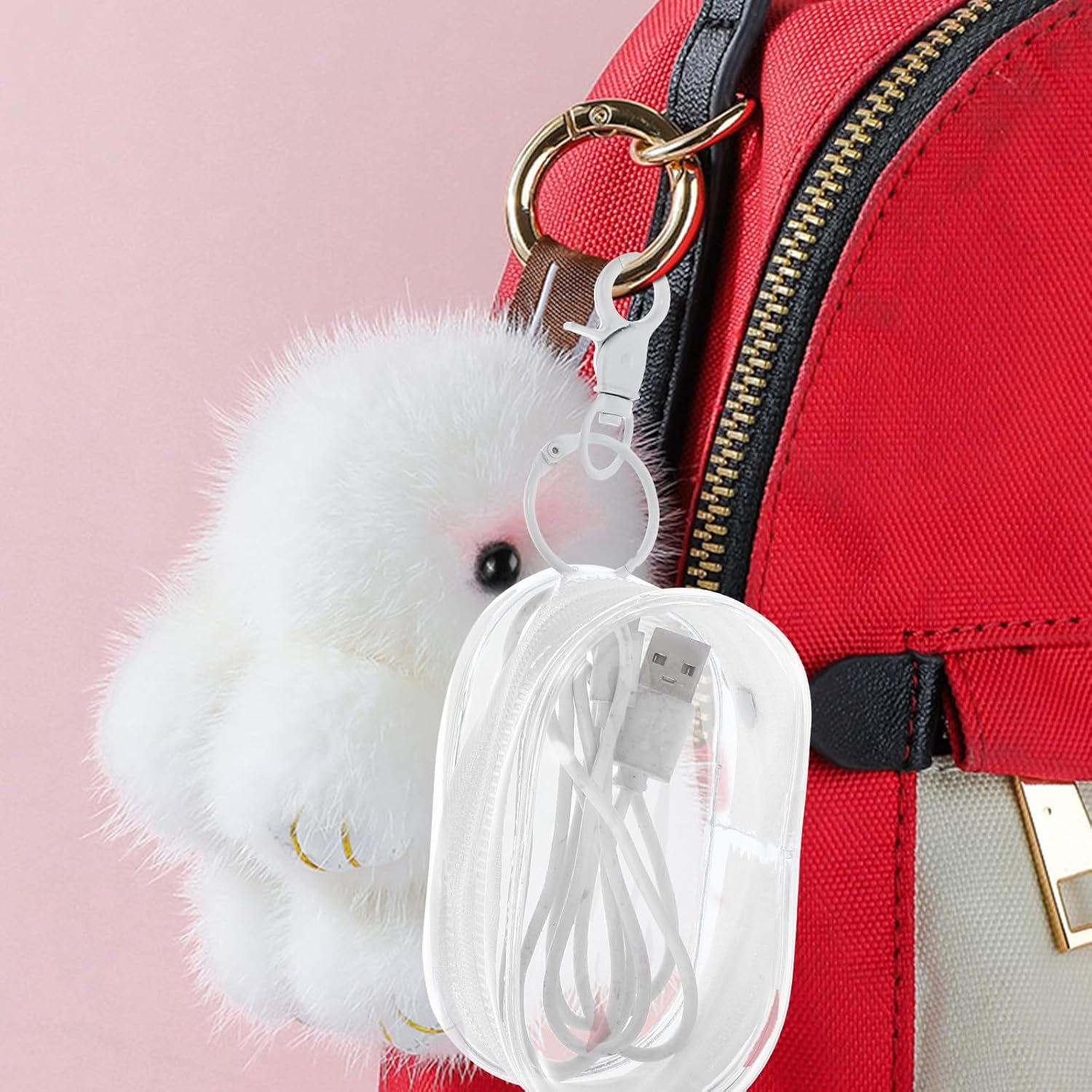 Custom Logo Travel Earphone Storage Bag with Lobster Clasp, Private Label Portable Small Hanging Cable Organizer Pouch for Headphones and Hair Accessories Factory