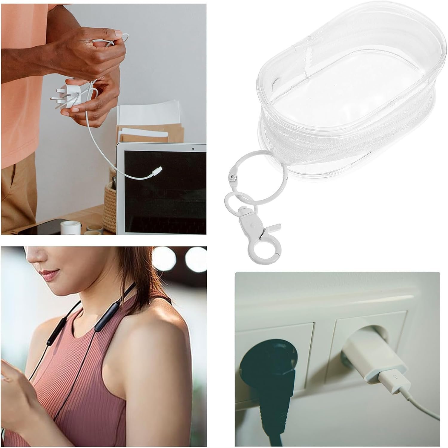 Custom Logo Travel Earphone Storage Bag with Lobster Clasp, Private Label Portable Small Hanging Cable Organizer Pouch for Headphones and Hair Accessories Factory