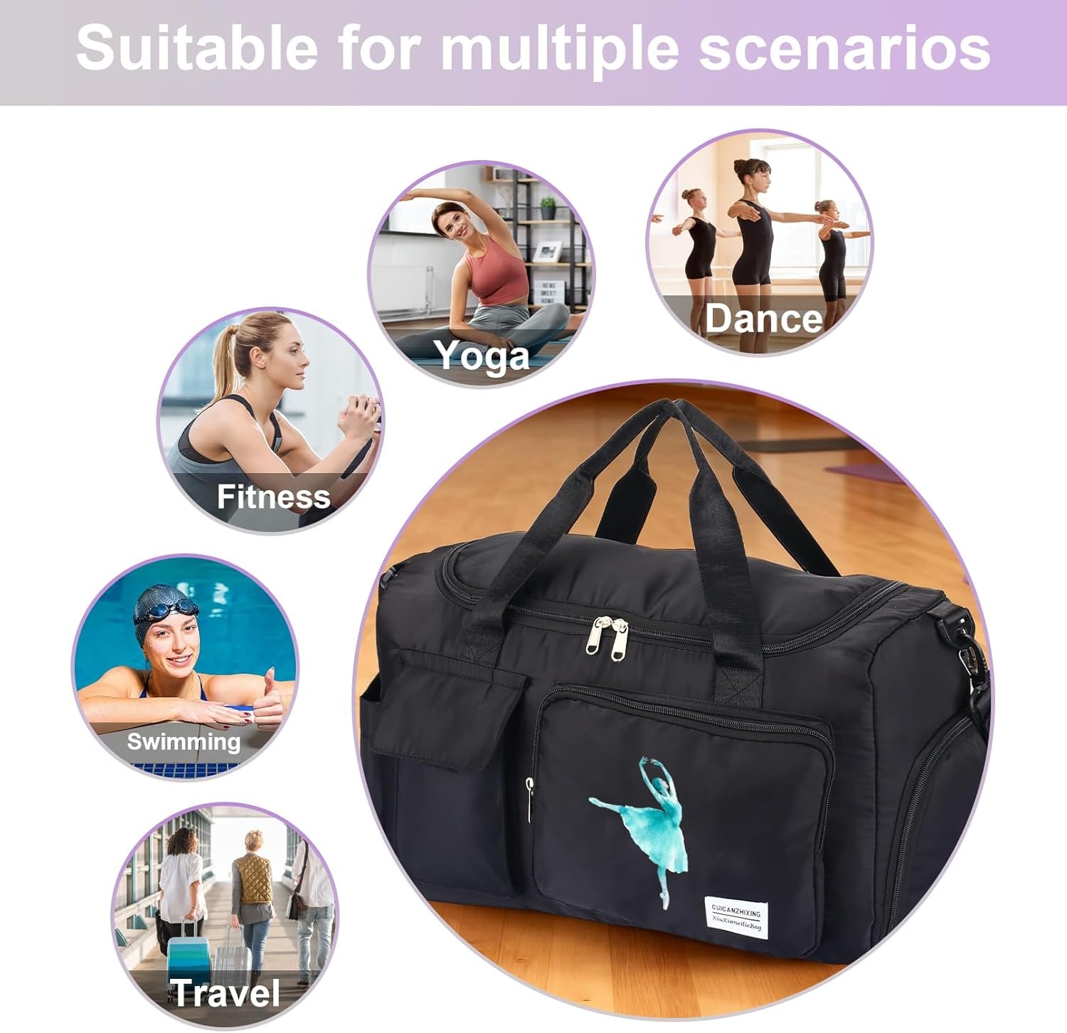 Custom Logo Personalized Duffle Bag with Embroidered Name and Pattern, Private Label Gym Bag for Women and Men with Shoe Compartment - Perfect for Travel Dance Cheer Overnight from Factory (9 Colors)