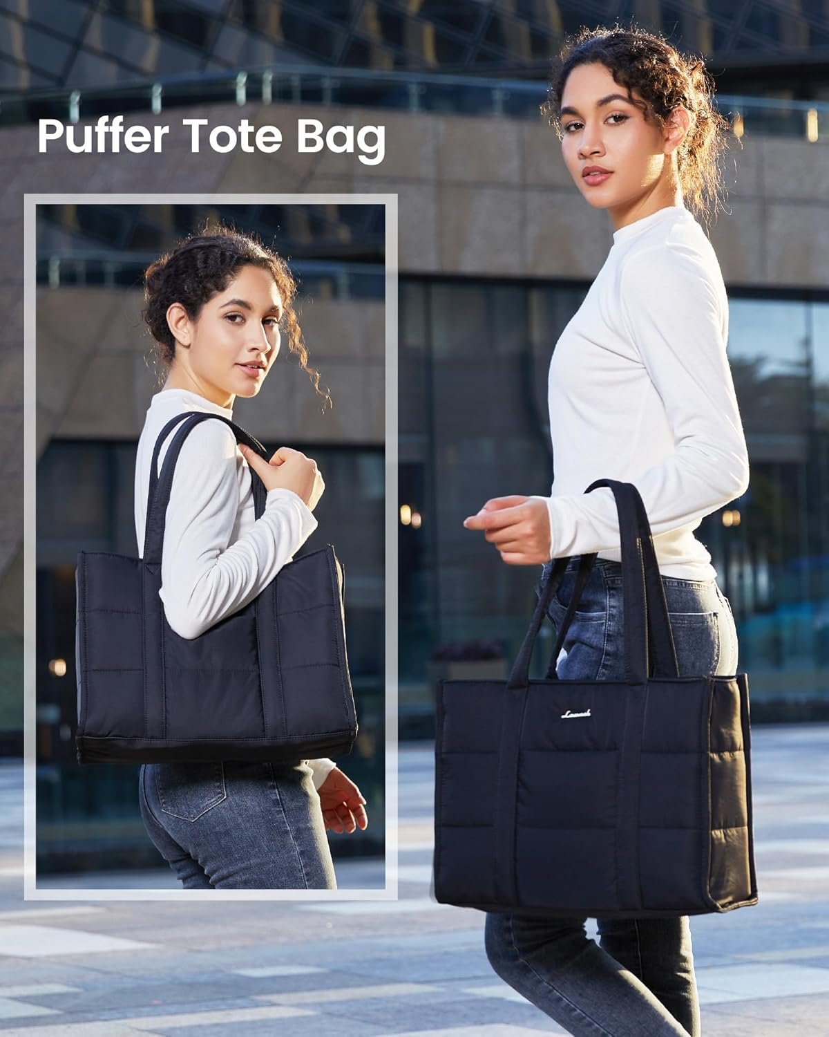 Custom Logo Puffer Tote Laptop Bag for Women 15.6 Inch Work Briefcase Private Label for Teachers Nurses Manufacturer Quilted Lightweight Casual Shoulder Bag for Travel Daily