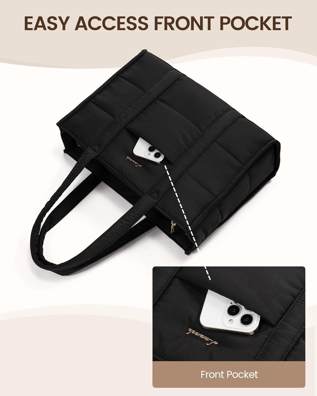 Custom Logo Puffer Tote Laptop Bag for Women 15.6 Inch Work Briefcase Private Label for Teachers Nurses Manufacturer Quilted Lightweight Casual Shoulder Bag for Travel Daily