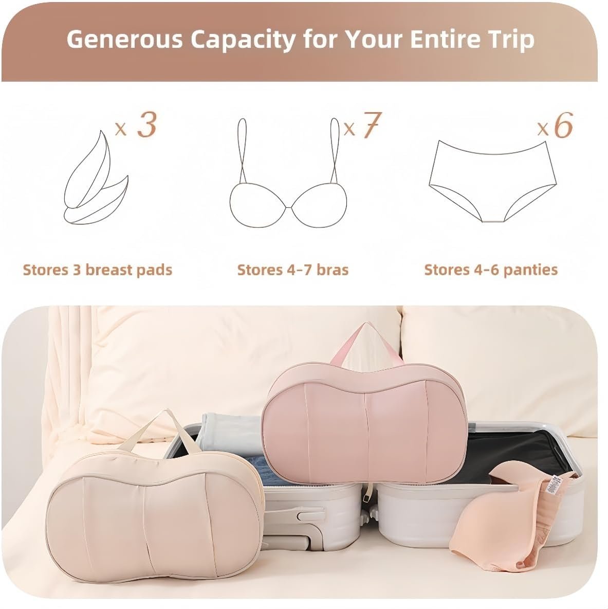 Custom Logo Women's Travel Lingerie Bag Organizer - Portable Private Label Bra and Underwear Storage Case with Structured Design Machine Washable by Manufacturer Ideal for Travel & Daily Use