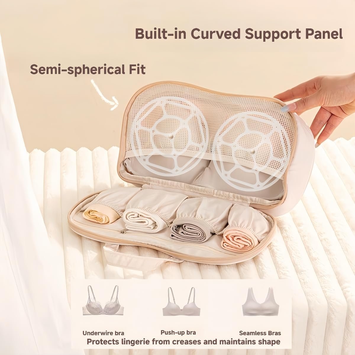 Custom Logo Women's Travel Lingerie Bag Organizer - Portable Private Label Bra and Underwear Storage Case with Structured Design Machine Washable by Manufacturer Ideal for Travel & Daily Use