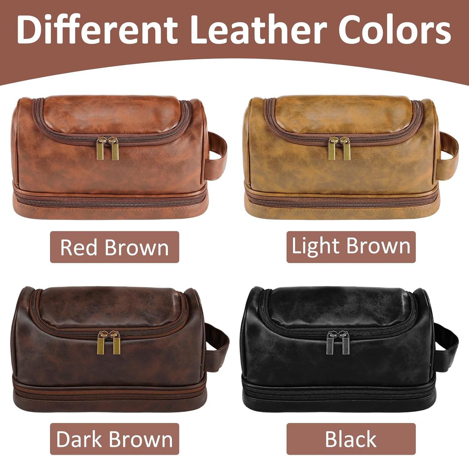 Custom Logo Personalized Gifts for Men Private Label Leather Toiletry Travel Shaving Bag Engraved for Dad Husband Groomsmen Son Father's Day Birthday Wedding Anniversary Direct from Manufacturer