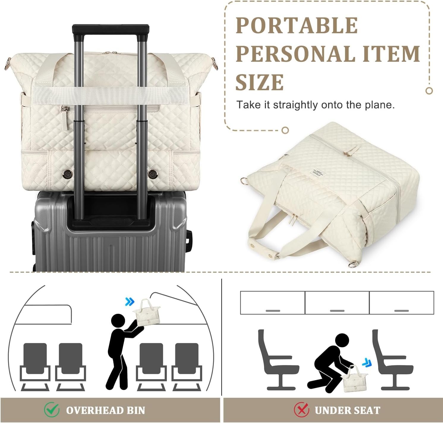 Manufacturer Weekender Bags for Women Personal Item Travel Bag with Wet Pocket and Shoes Compartment, Custom Logo 37L Duffel Hospital Bag for Labor Delivery, Private Label Beige