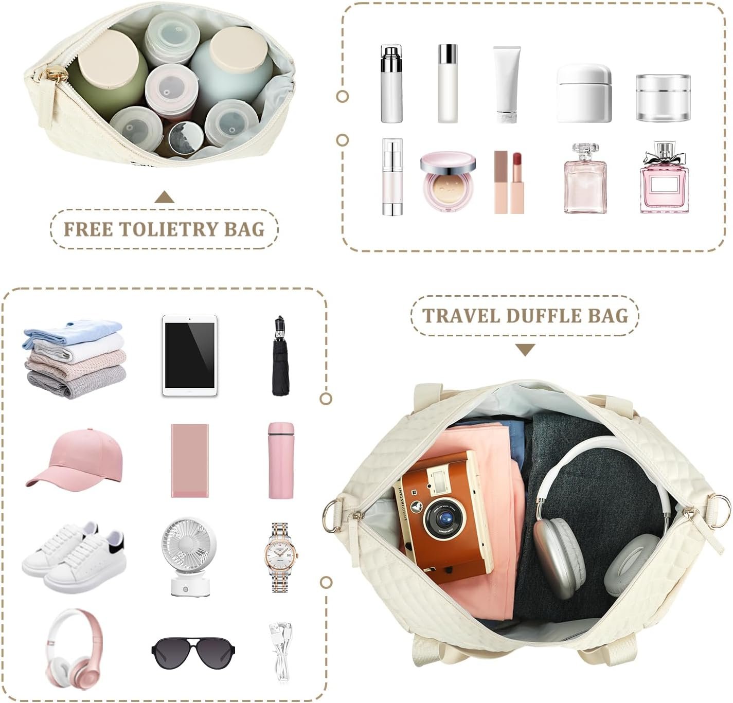 Manufacturer Weekender Bags for Women Personal Item Travel Bag with Wet Pocket and Shoes Compartment, Custom Logo 37L Duffel Hospital Bag for Labor Delivery, Private Label Beige