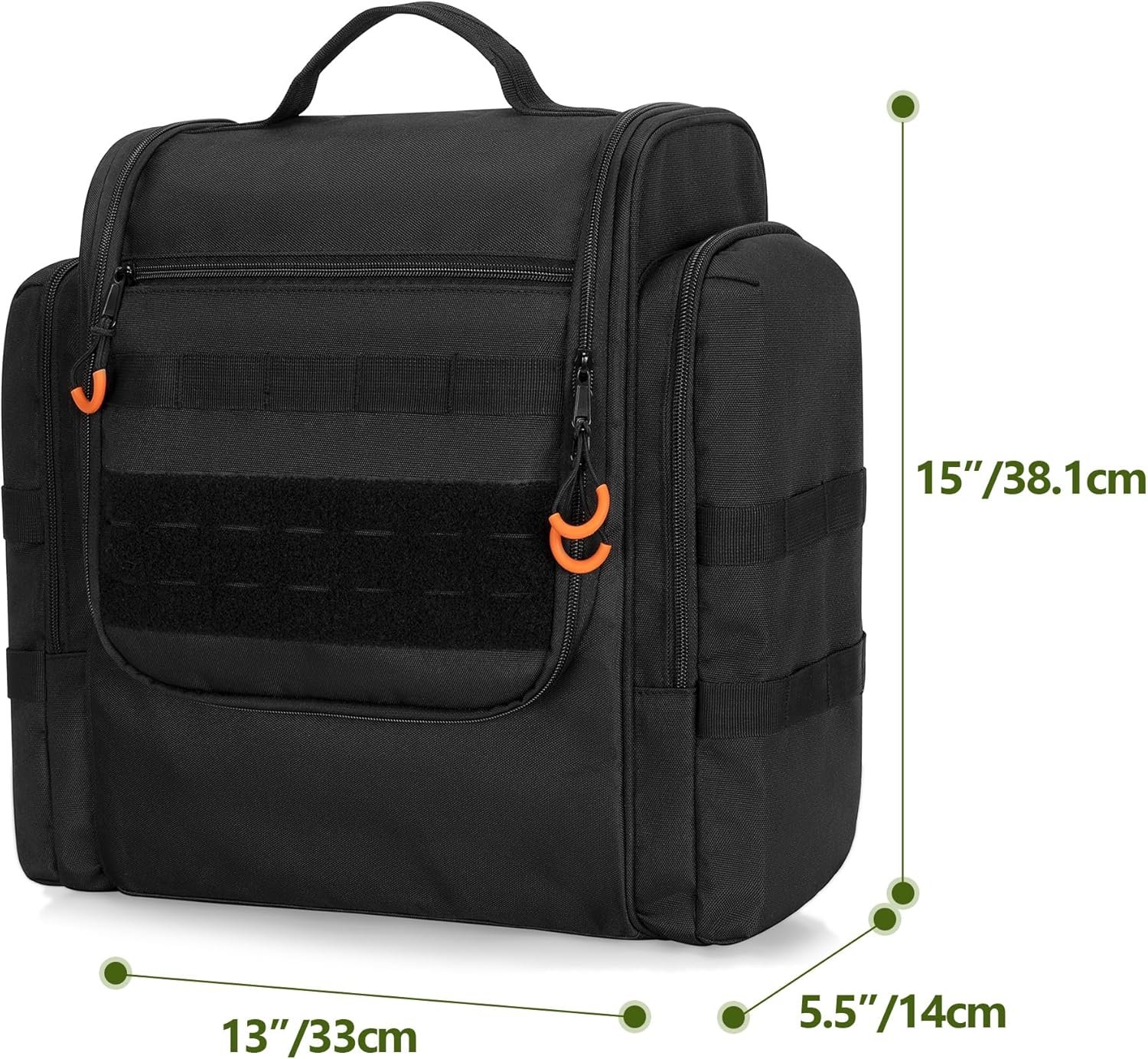 Private Label Large Tactical Camping Kitchen Organizer Custom Logo Hanging Cookware Storage Bag with Paper Towel Holder and Multi Pockets Factory Portable Camp Utensil Organizer for BBQ Cooking Essentials Black Bag Only