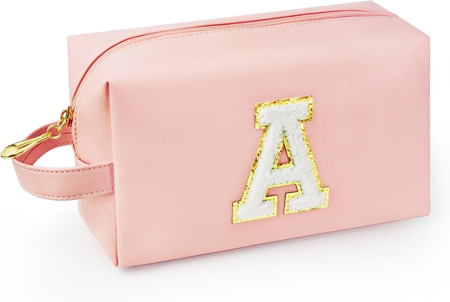 Custom Logo Personalized Initial Makeup Bag with Handle Preppy Cosmetic Bag Inner Zipper Pocket Private Label for 8 9 10 11 12 13 14 Years Old Girls Graduation Gifts Teen Girls Women Teachers Pink Monogram A Manufacturer