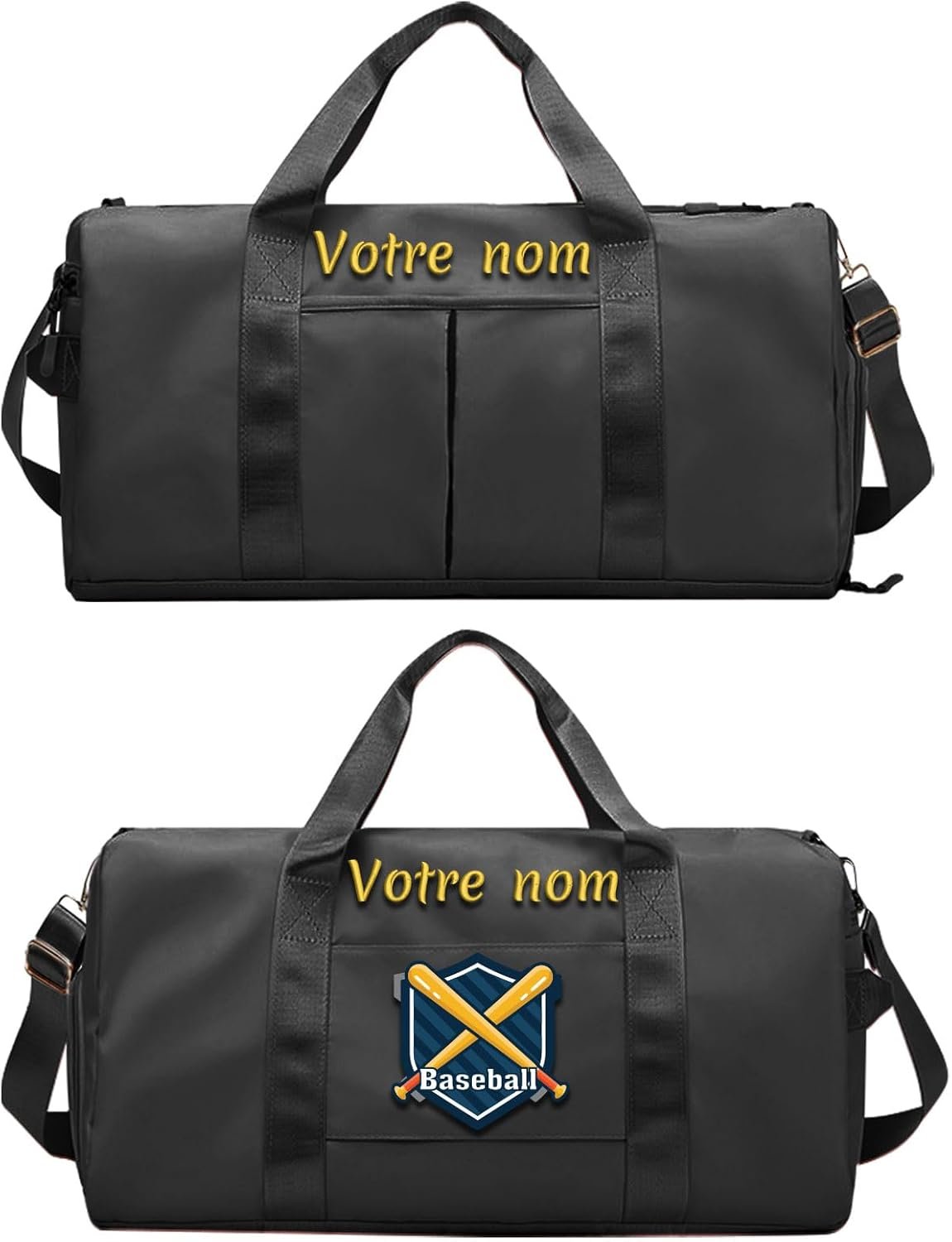 Custom Logo Embroidered Gym Duffel Bag - Private Label Personalized Sports Travel Overnight Bag with Waterproof Shoe Compartment Wet/Dry Pockets and Adjustable Strap - Manufacturer