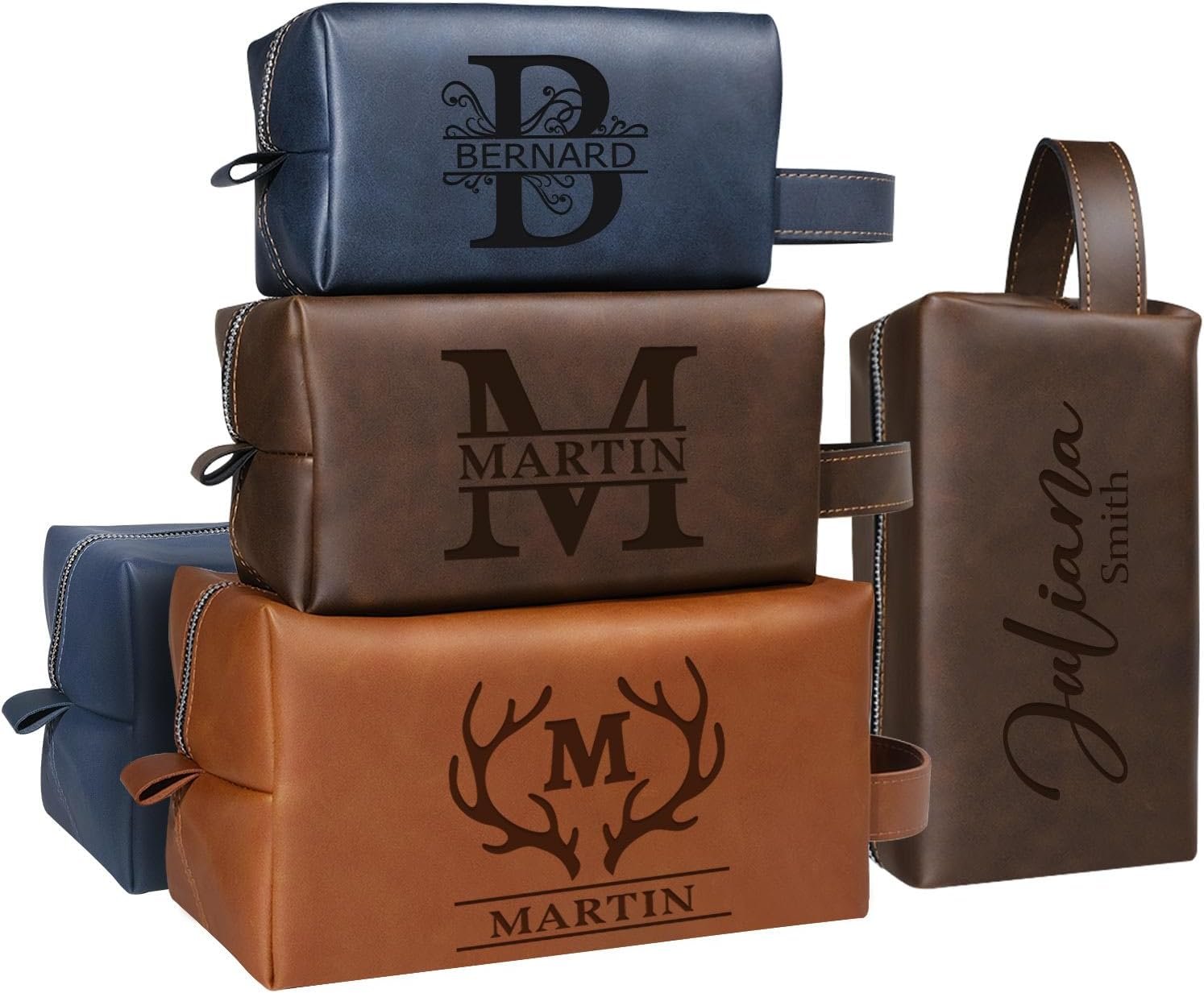 Private Label Men's Brown Leather Toiletry Bag Custom Logo Engraved Name Waterproof Travel Organizer Groomsmen Valentine's Day Gifts Manufacturer