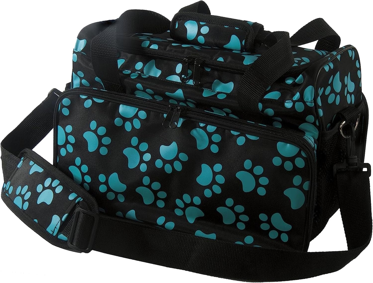 Custom Logo Professional Animal Travel Tote Bag with Zipper - Private Label Storage Pack for Grooming Supplies Dog Cat Pet Groomers - Manufacturer 28.8 Inches Turquoise Paw Print Design #97764-300