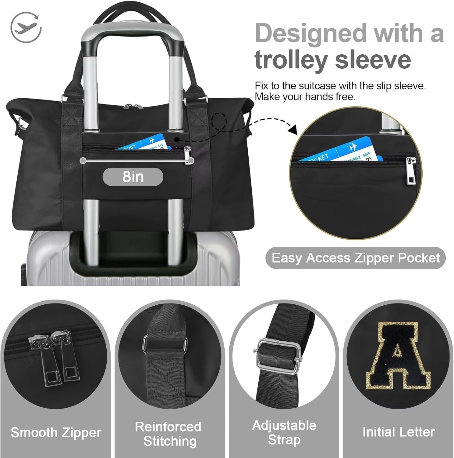 Private Label Dance Gym Duffel Bag for Teen Girls Personalized Initial Travel Weekender for Women Sports Cheer Overnight Carry On Custom Logo Monogram Christmas Gifts for Tween Preppy Black-A Manufacturer